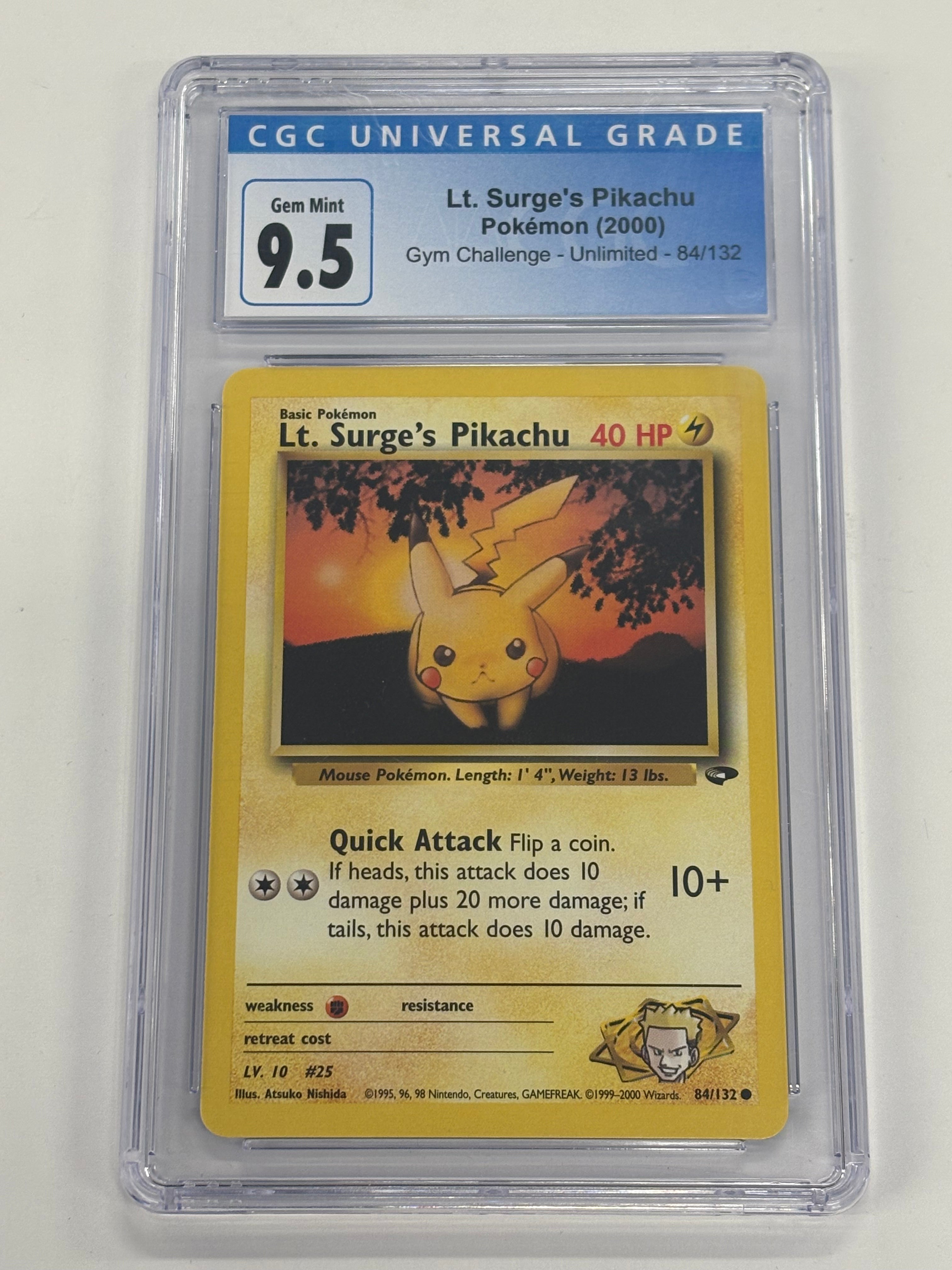 Pokémon TCG - CGC Gem Mint 9.5 Gym Challenge Unlimited Lt. Surge’s Pikachu 84/132