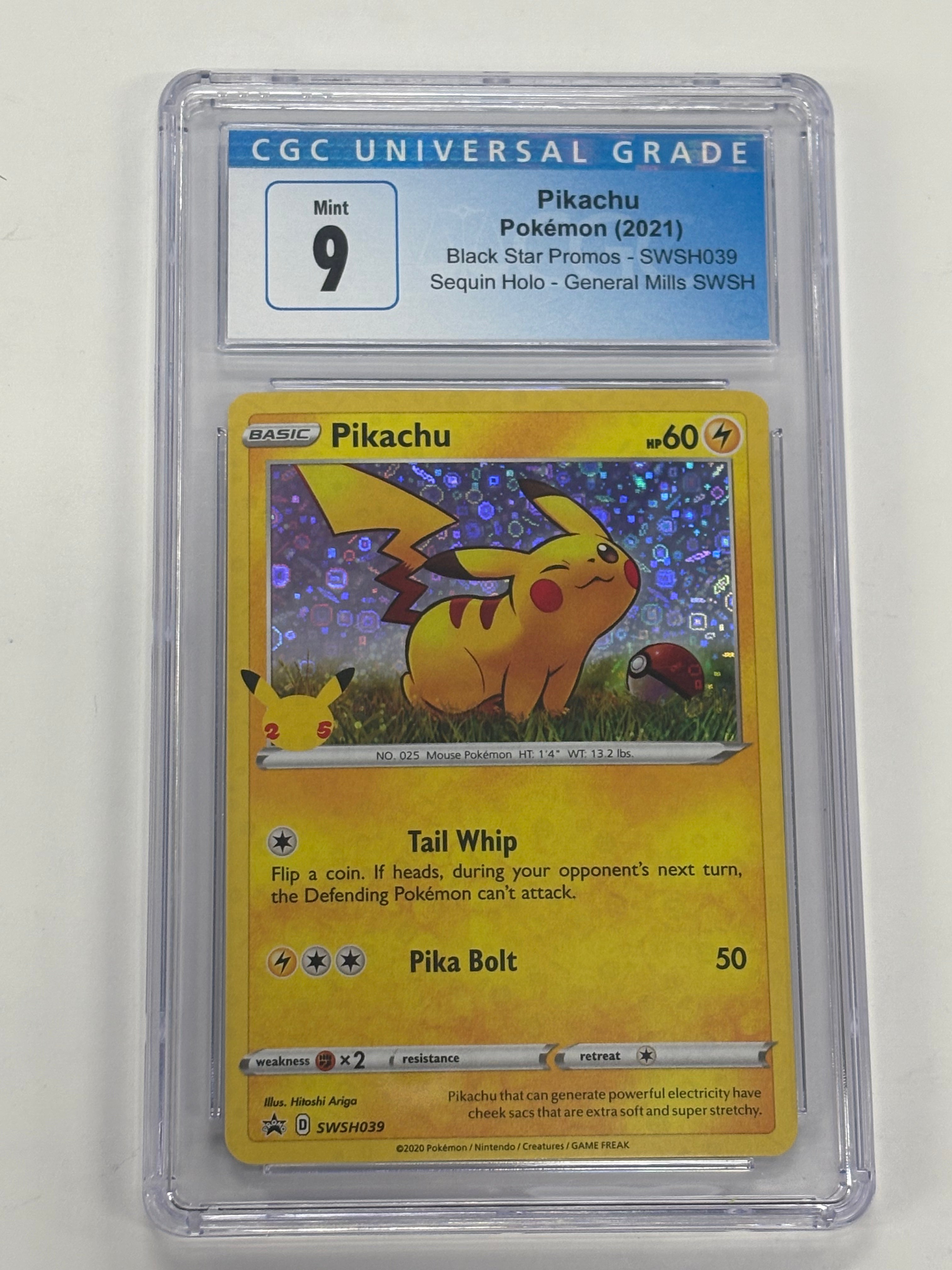 Pokémon TCG - CGC Mint 9 General Mills Black Star Promos Pikachu SWSH039 Sequin Holo