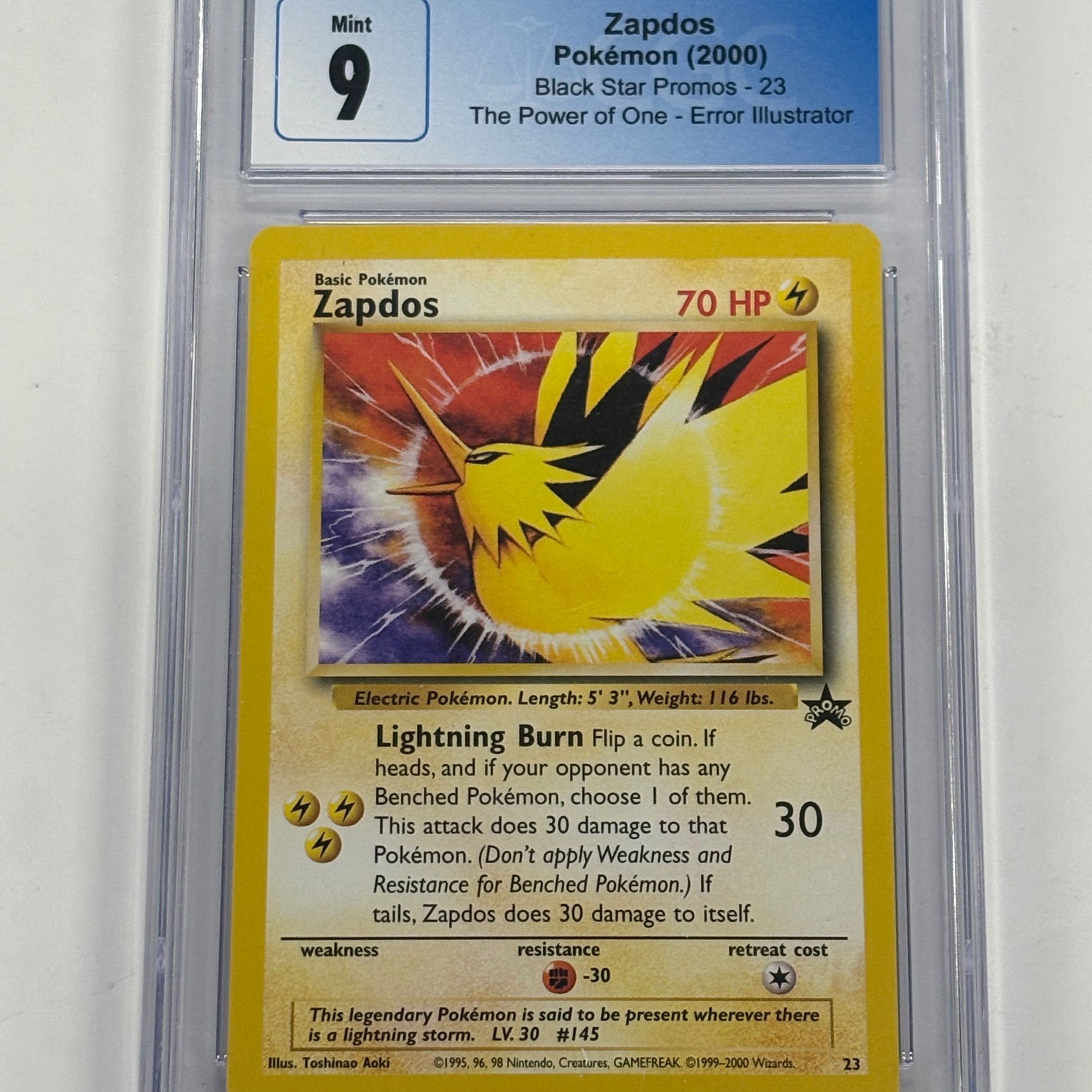 Pokémon TCG - CGC Mint 9 The Power of One Black Star Promo Zapdos #23 Error Illustrator