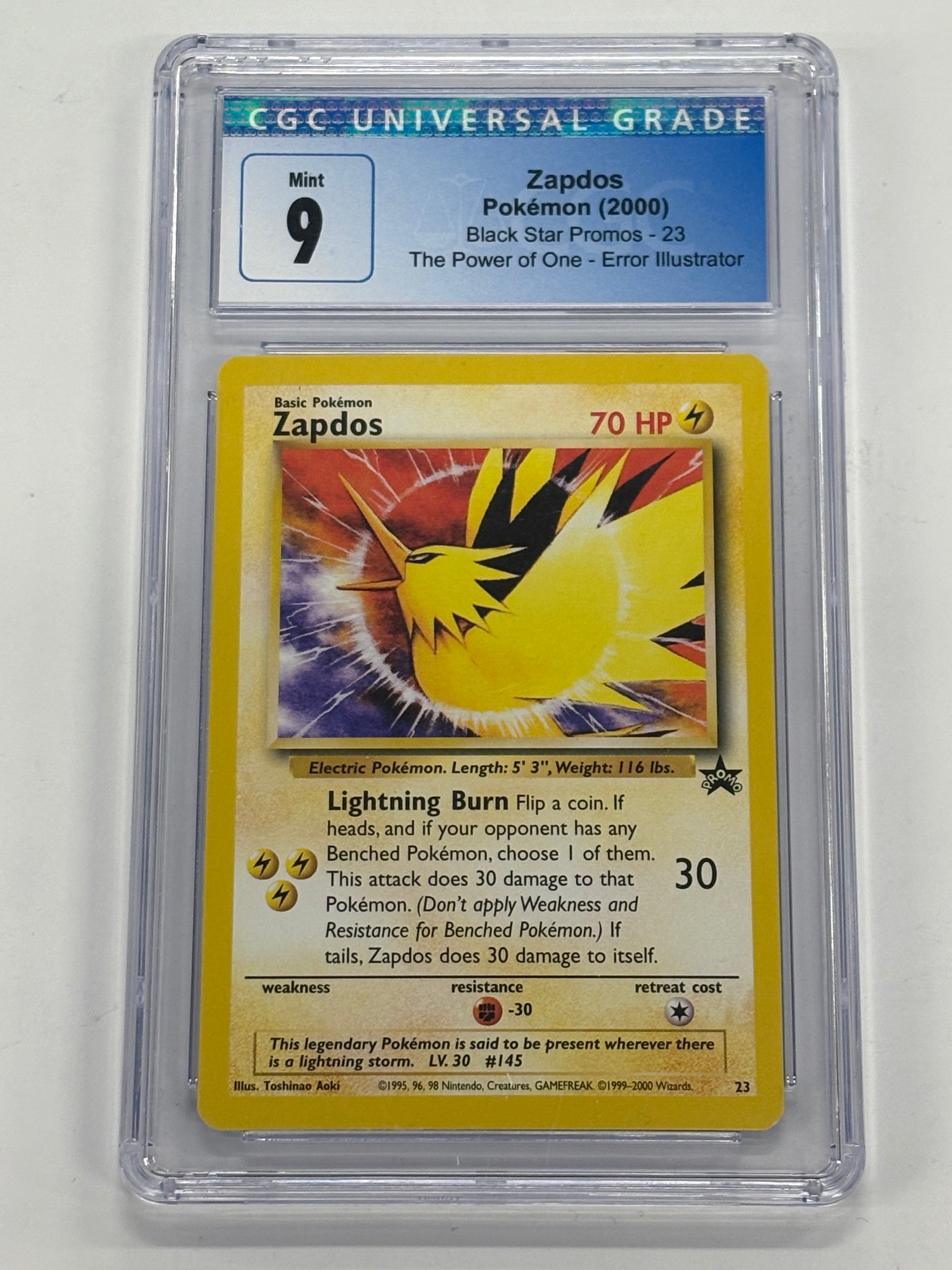 Pokémon TCG - CGC Mint 9 The Power of One Black Star Promo Zapdos #23 Error Illustrator