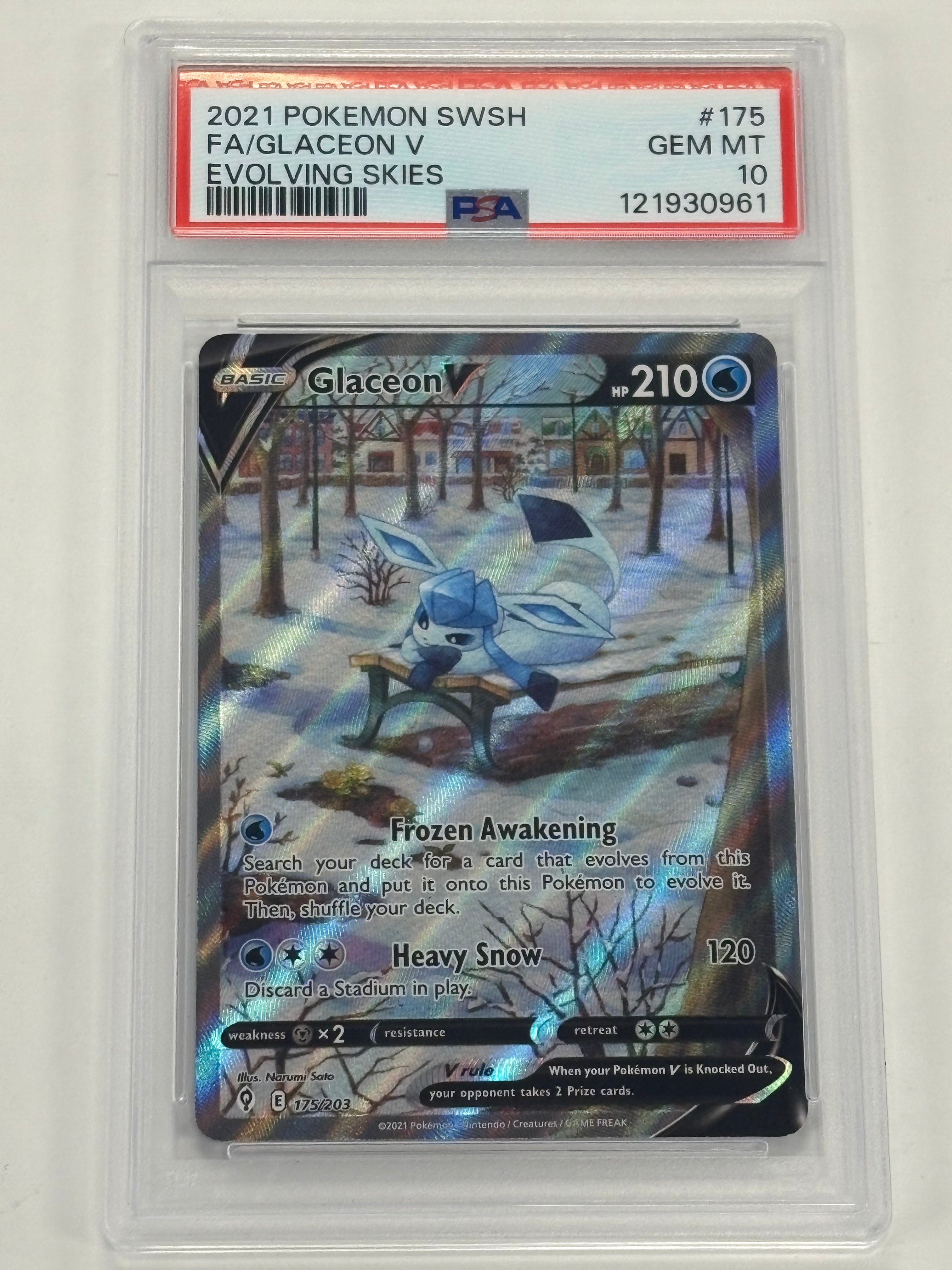 Pokémon TCG - PSA GEM MT 10 Evolving Skies Glaceon V 175/203 Alternate Art