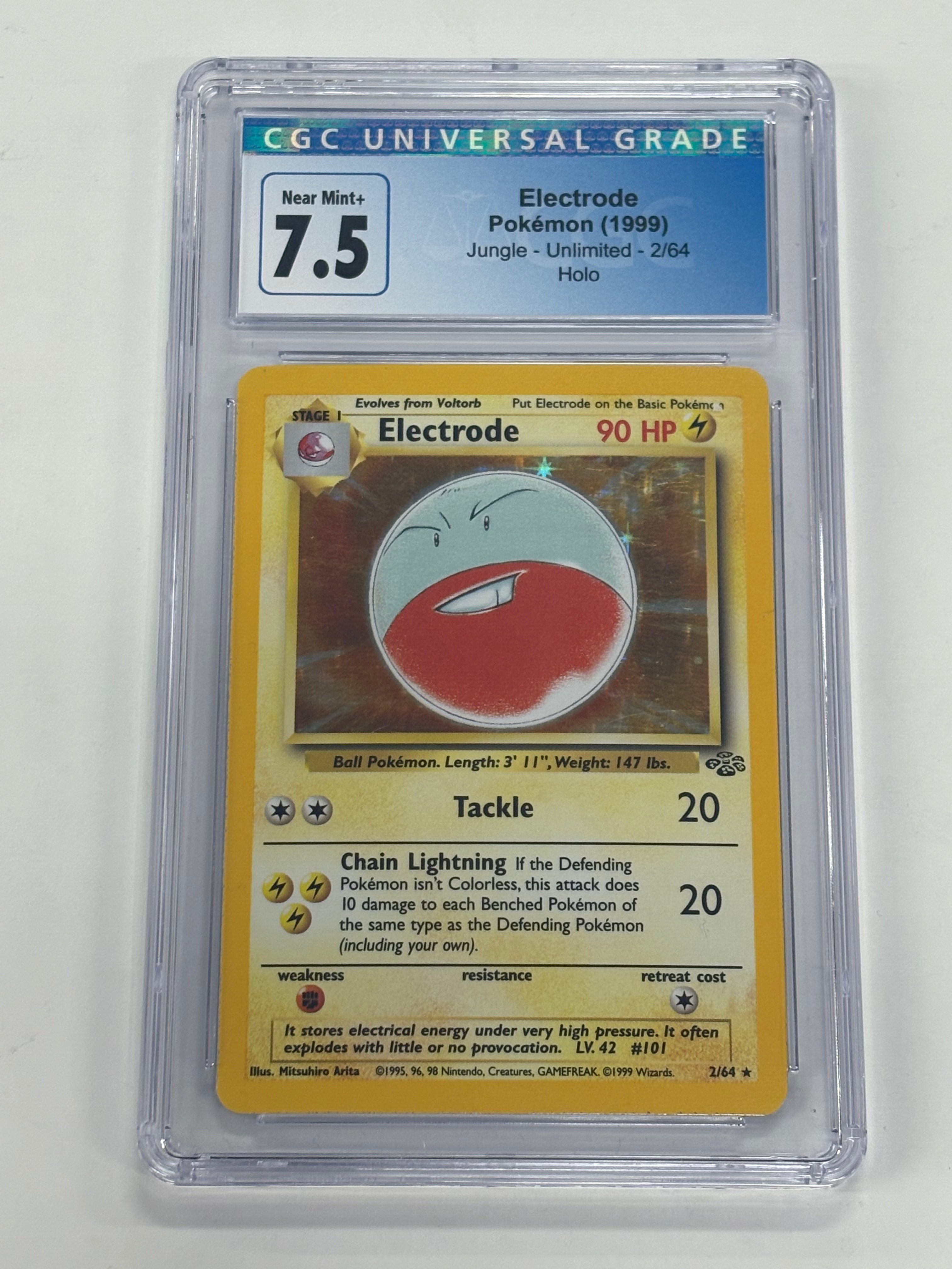 Pokémon TCG - CGC Near Mint+ 7.5 Jungle Unlimited Electrode 2/64 Holo