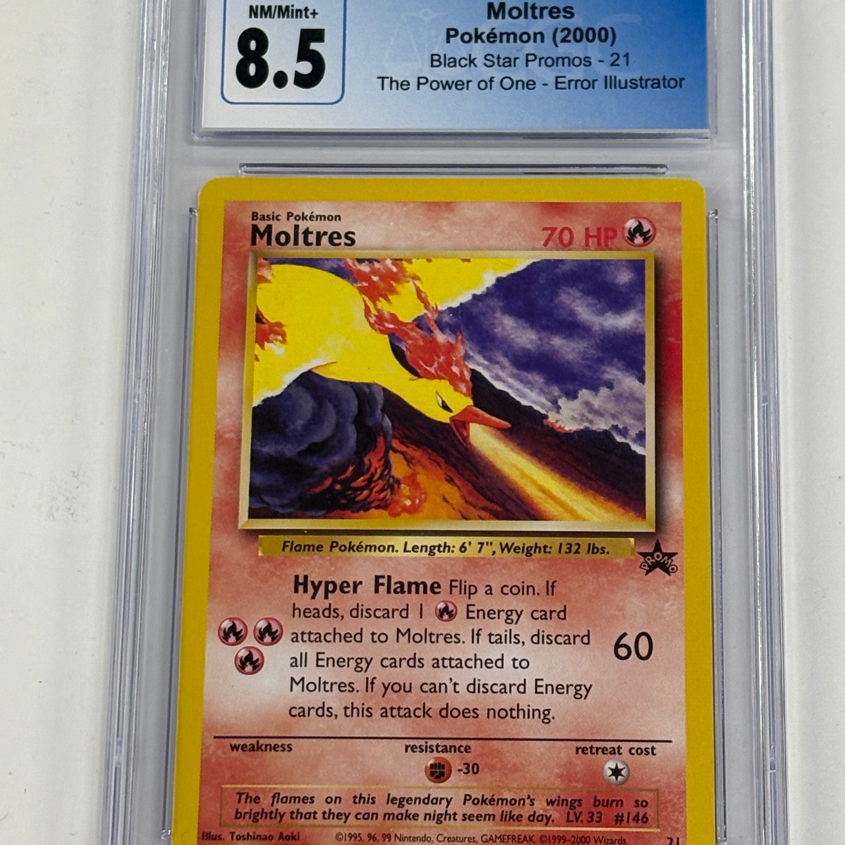Pokémon TCG - CGC NM/Mint+ 8.5 The Power of One Black Star Promo Moltres #21 Error Illustrator