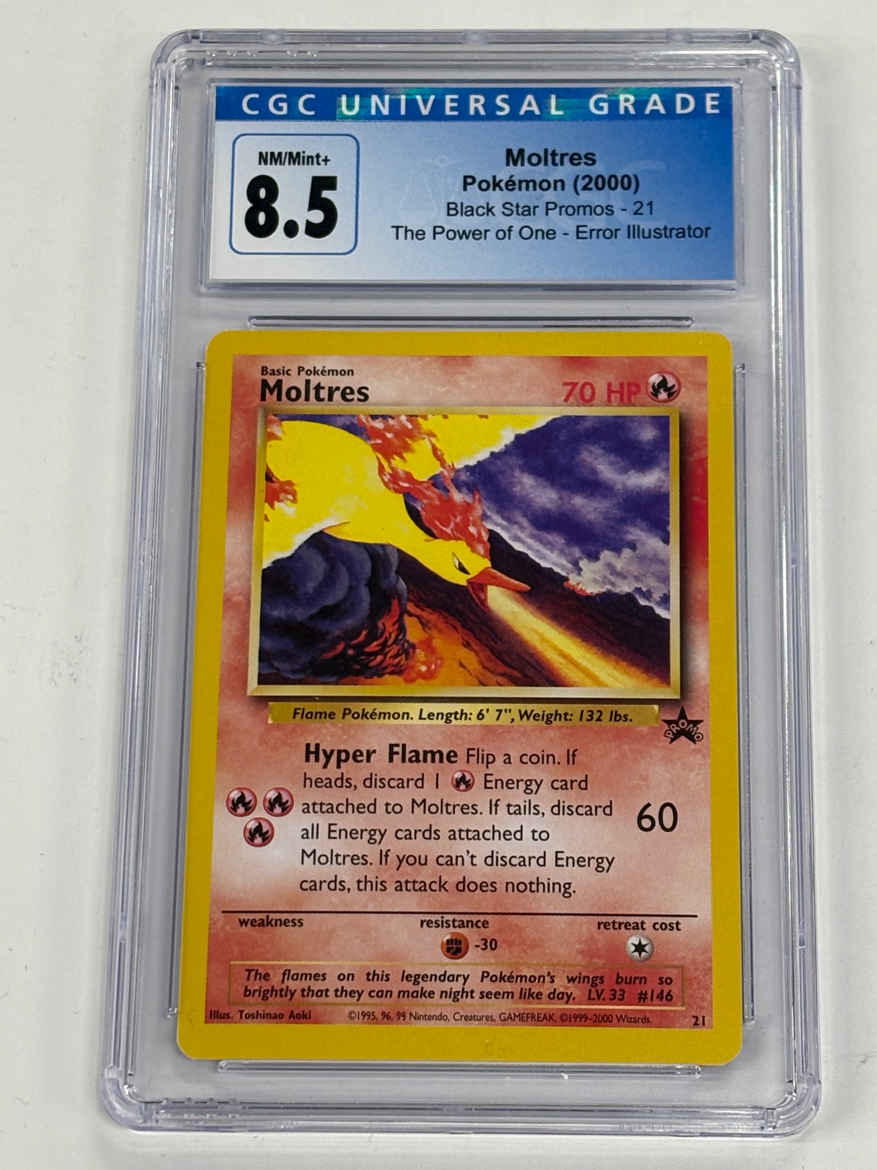 Pokémon TCG - CGC NM/Mint+ 8.5 The Power of One Black Star Promo Moltres #21 Error Illustrator