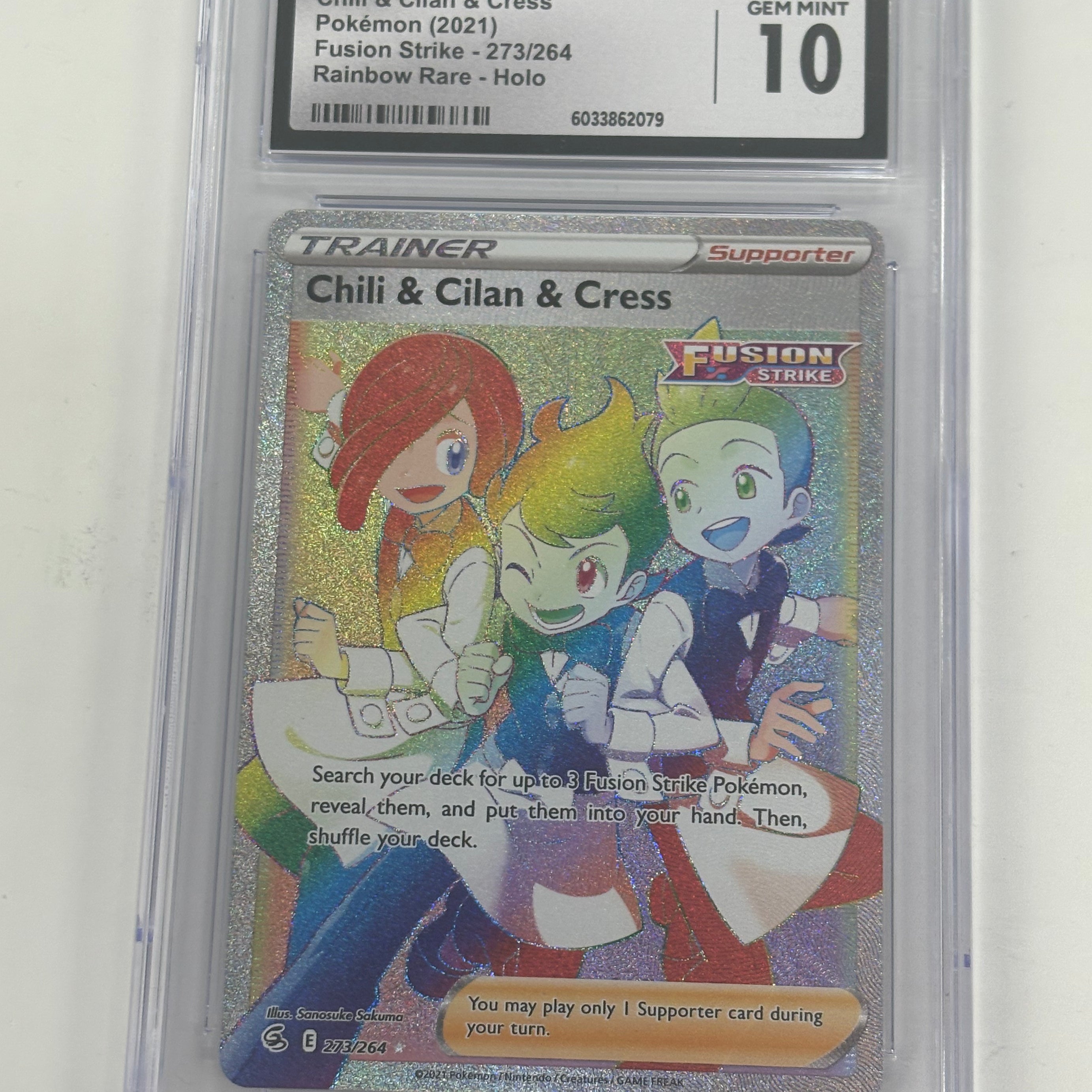 Pokémon TCG - CGC GEM MINT 10 Fusion Strike Chili & Cilan & Cress 273/264 Rainbow Rare