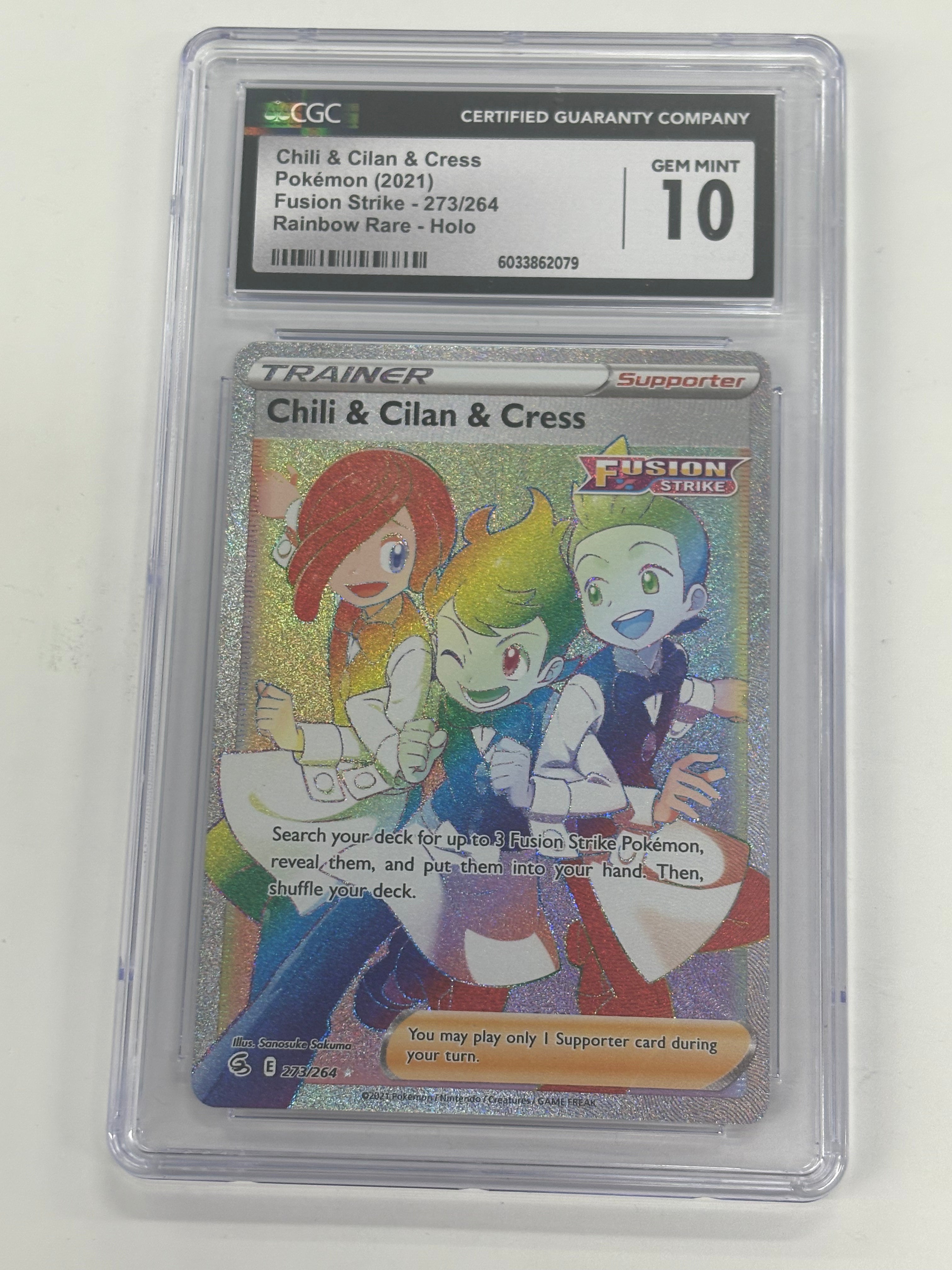 Pokémon TCG - CGC GEM MINT 10 Fusion Strike Chili & Cilan & Cress 273/264 Rainbow Rare