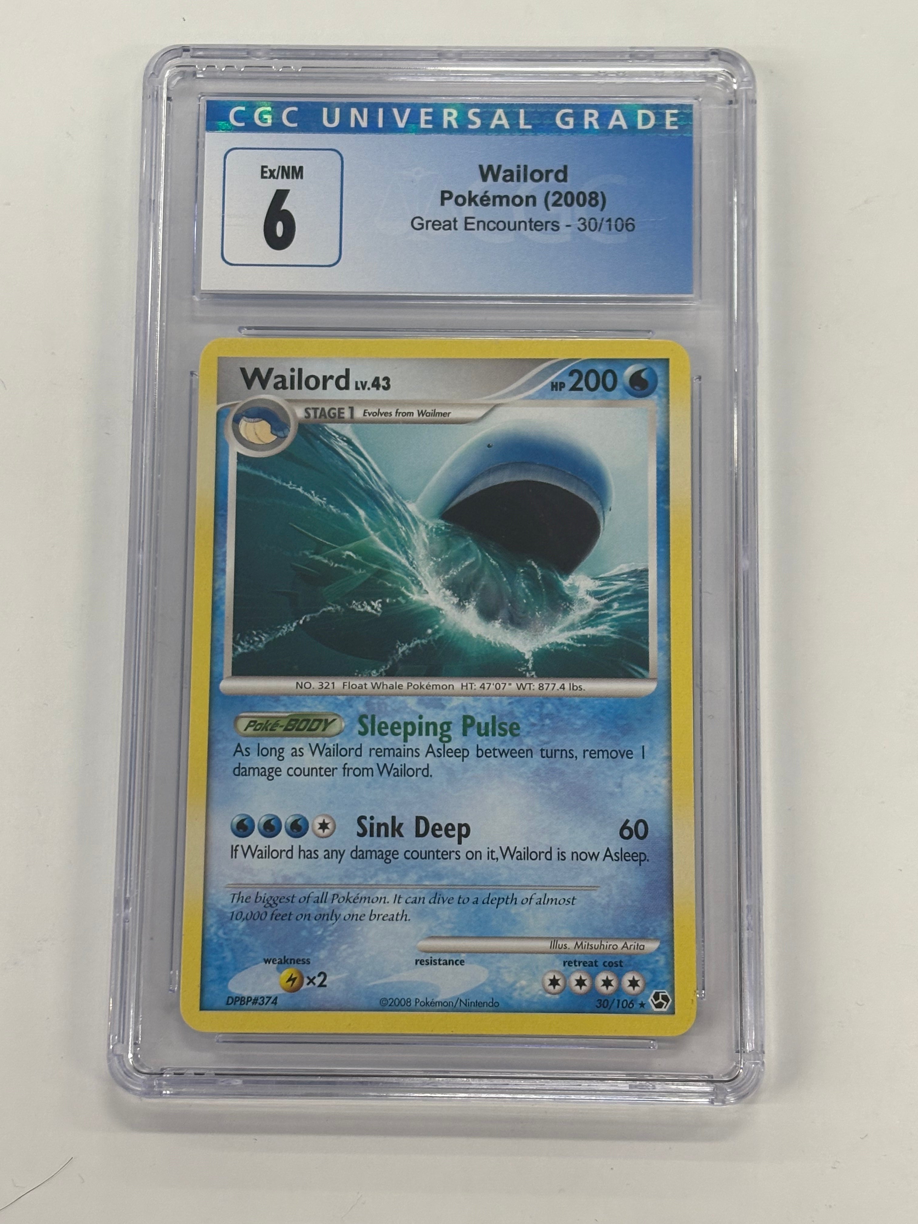 Pokémon TCG - CGC Ex/NM 6 Great Encounters Wailord 30/106