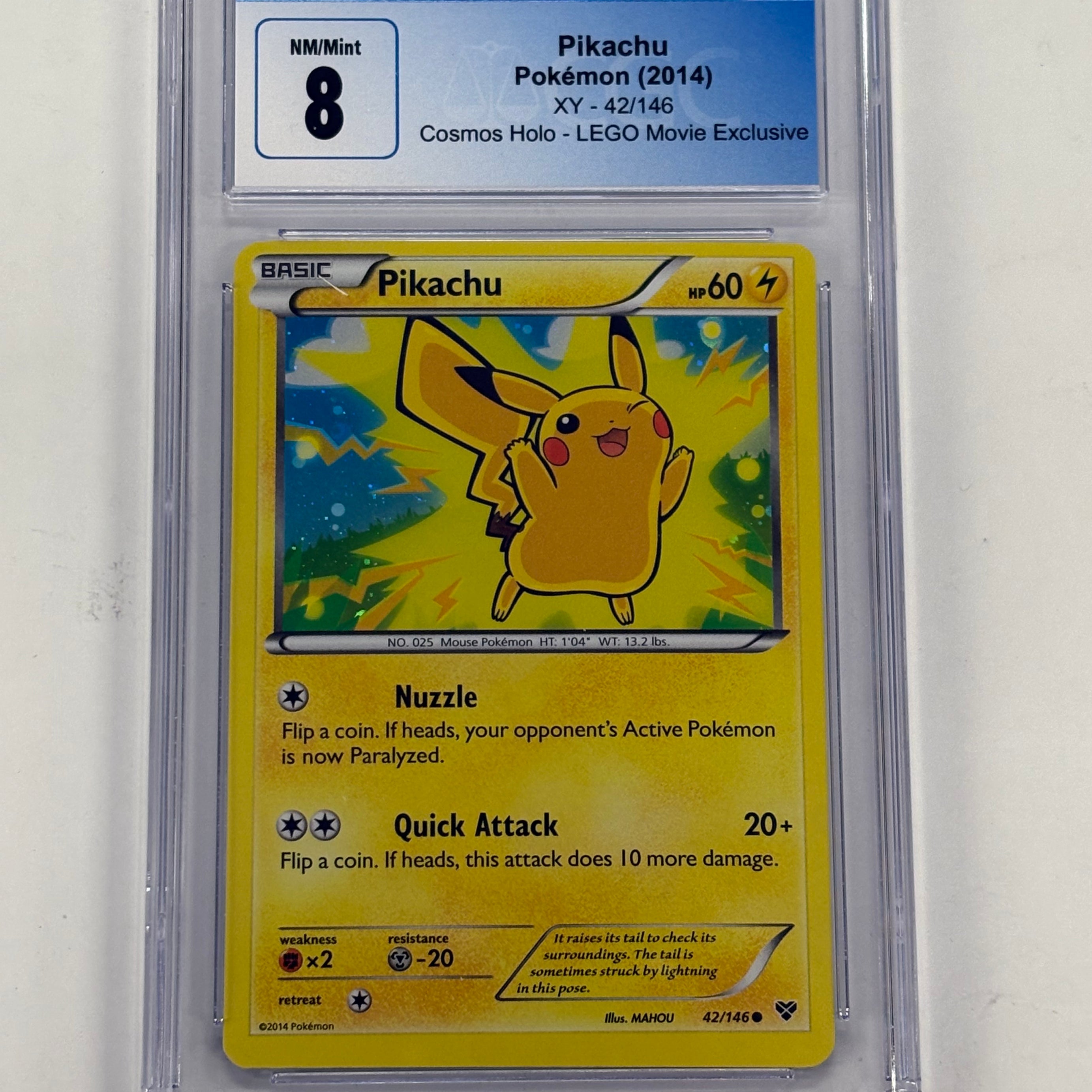Pokémon TCG - PSA NM/Mint 8 Lego Movie Exclusive Pikachu 42/146 Cosmos Holo