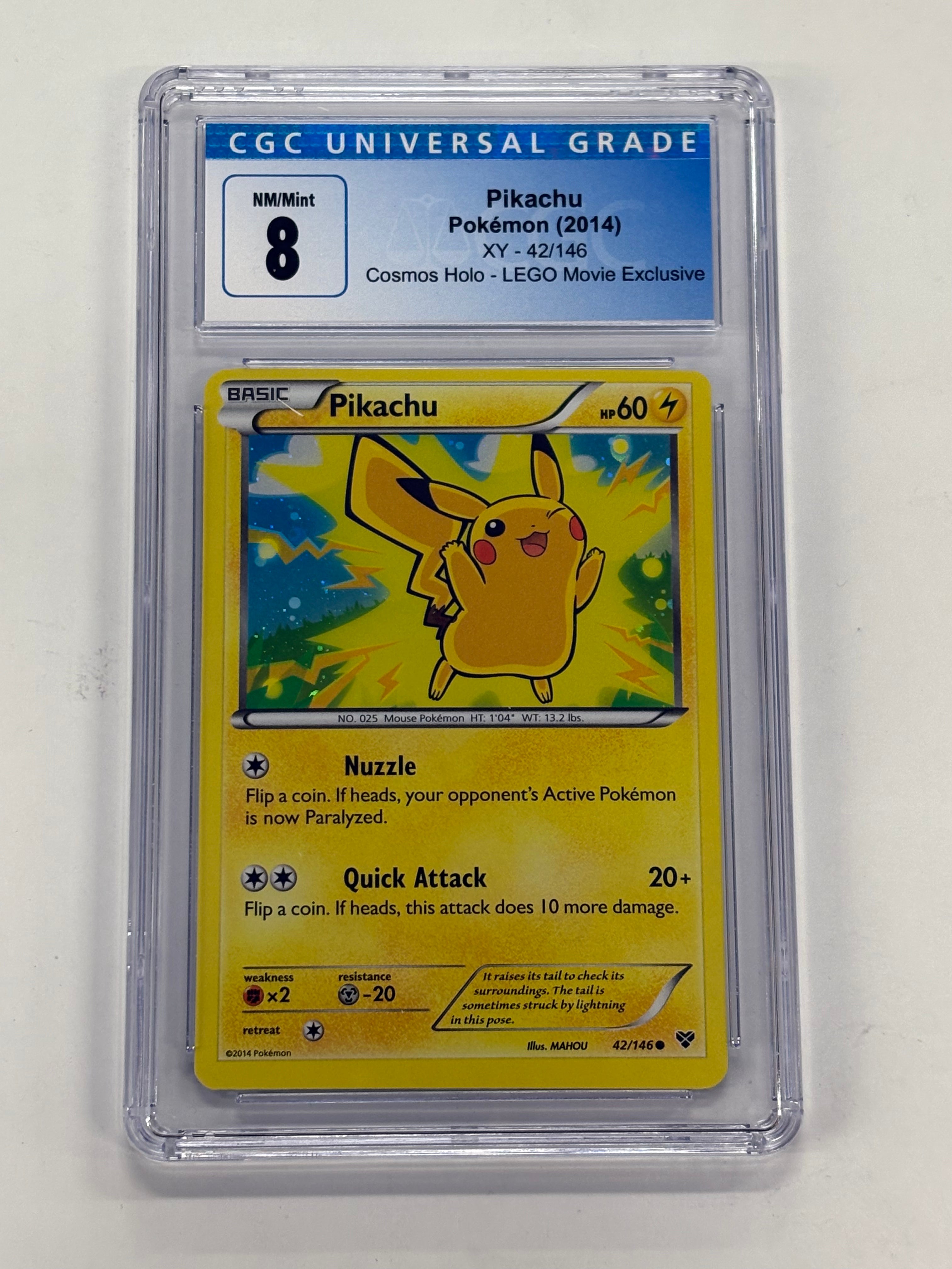 Pokémon TCG - PSA NM/Mint 8 Lego Movie Exclusive Pikachu 42/146 Cosmos Holo