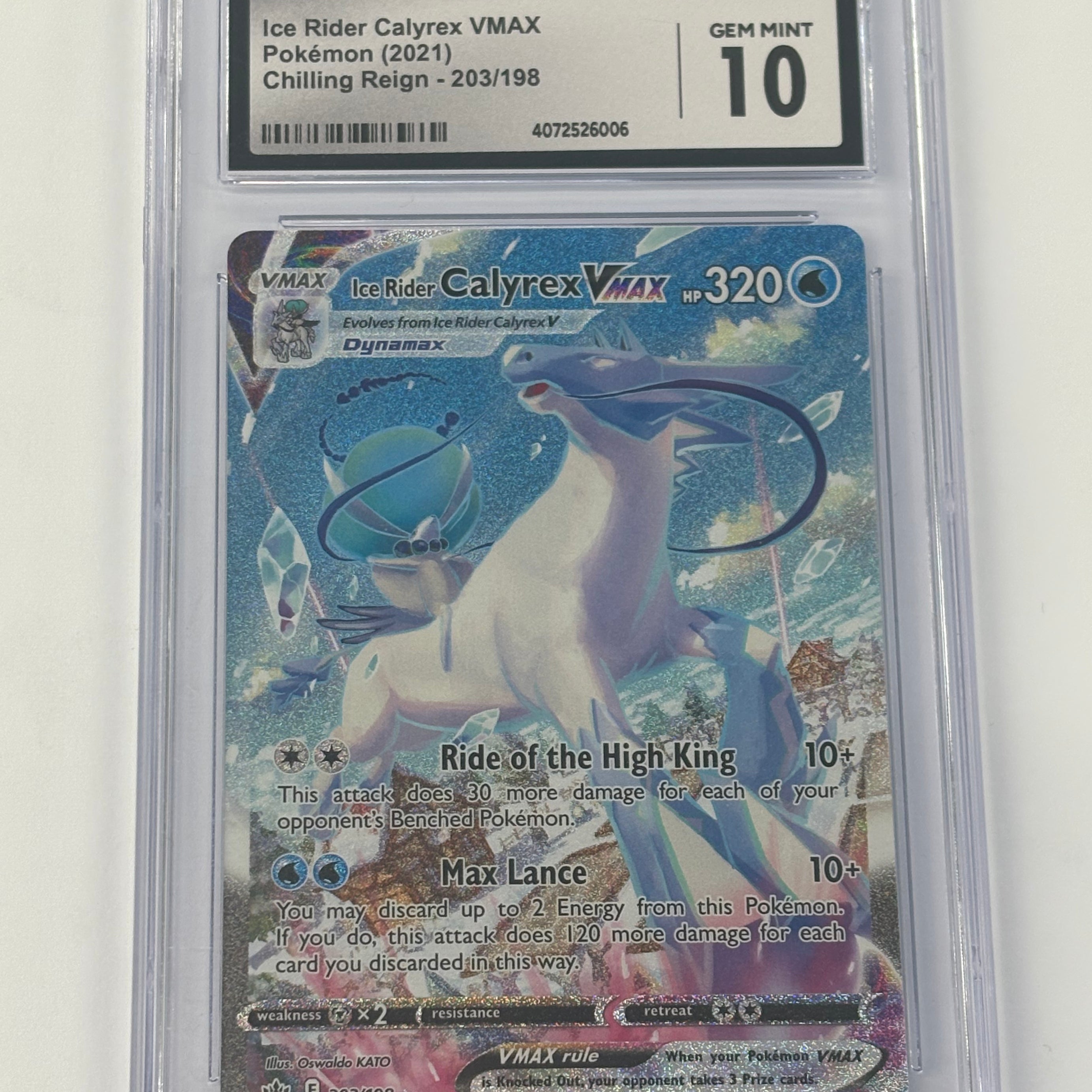 Pokémon TCG - CGC GEM MINT 10 Chilling Reign Ice Rider Calyrex VMAX 203/198 Full Art