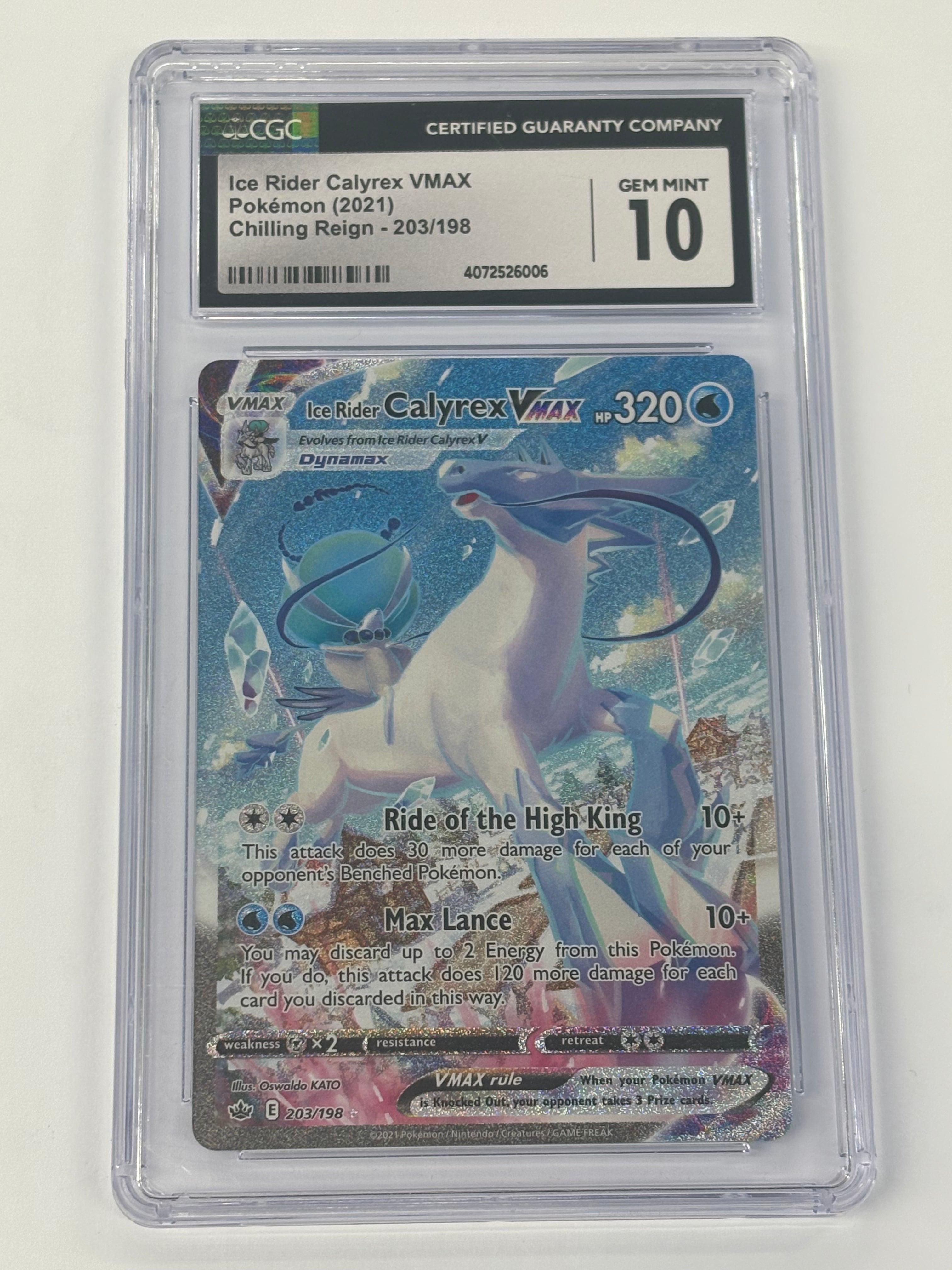 Pokémon TCG - CGC GEM MINT 10 Chilling Reign Ice Rider Calyrex VMAX 203/198 Full Art