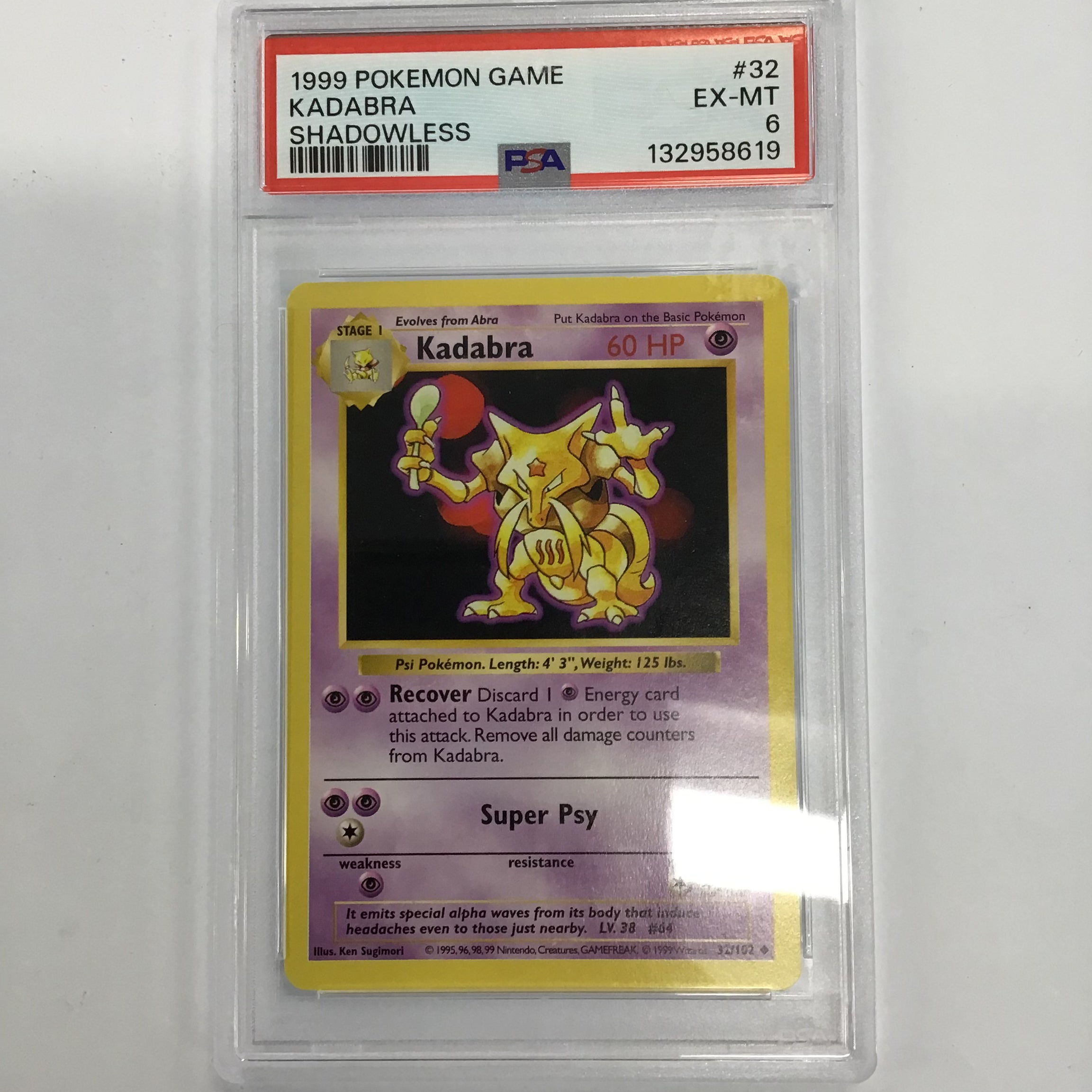 Pokémon TCG - PSA EX-MT 6 Base Set Kadabra 32/102 Shadowless