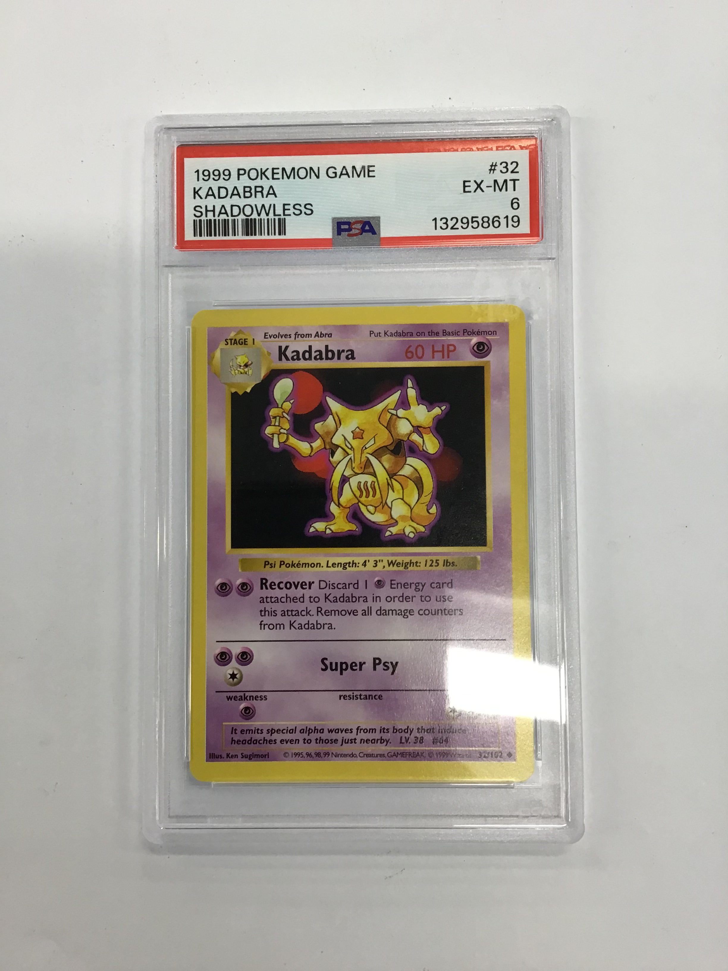 Pokémon TCG - PSA EX-MT 6 Base Set Kadabra 32/102 Shadowless