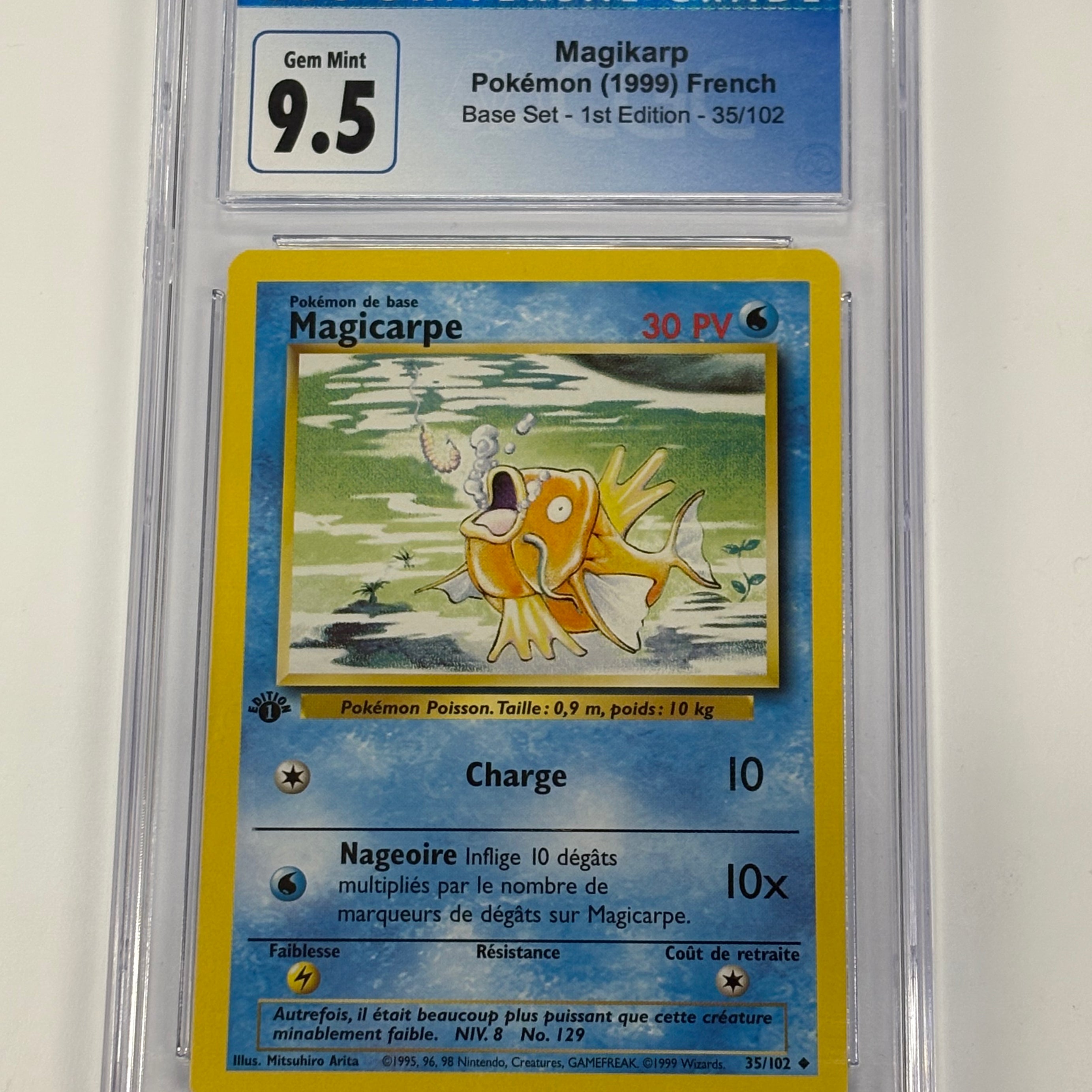 Pokemon TCG - CGC Gem Mint 9.5 Base Set 1st Edition Magikarp 35/102 Holo (French)