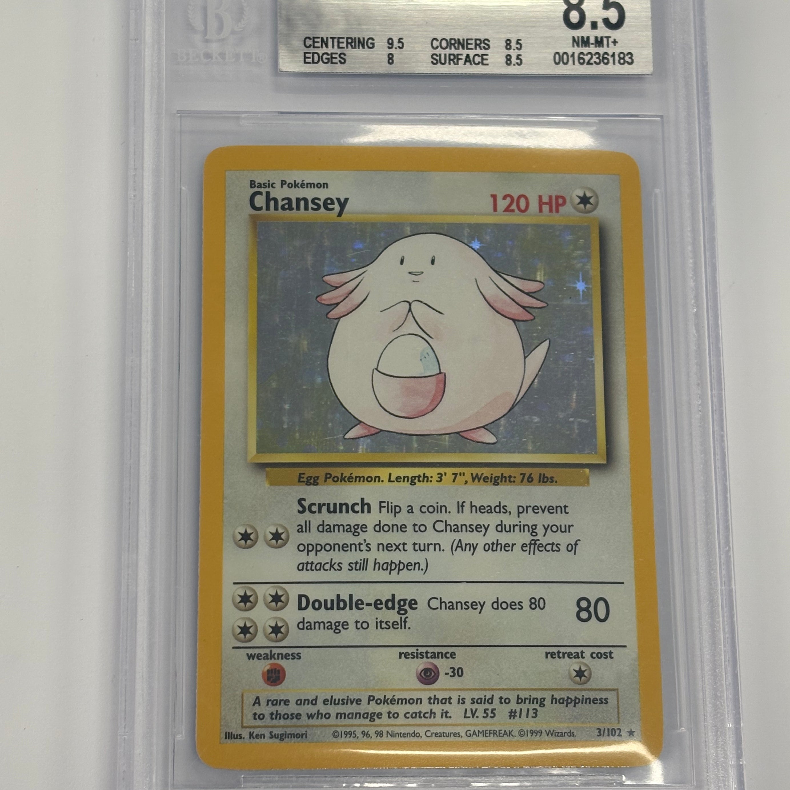 Pokémon TCG - Beckett NM/MT+ 8.5 Base Set Unlimited Chansey 3/102 Holo