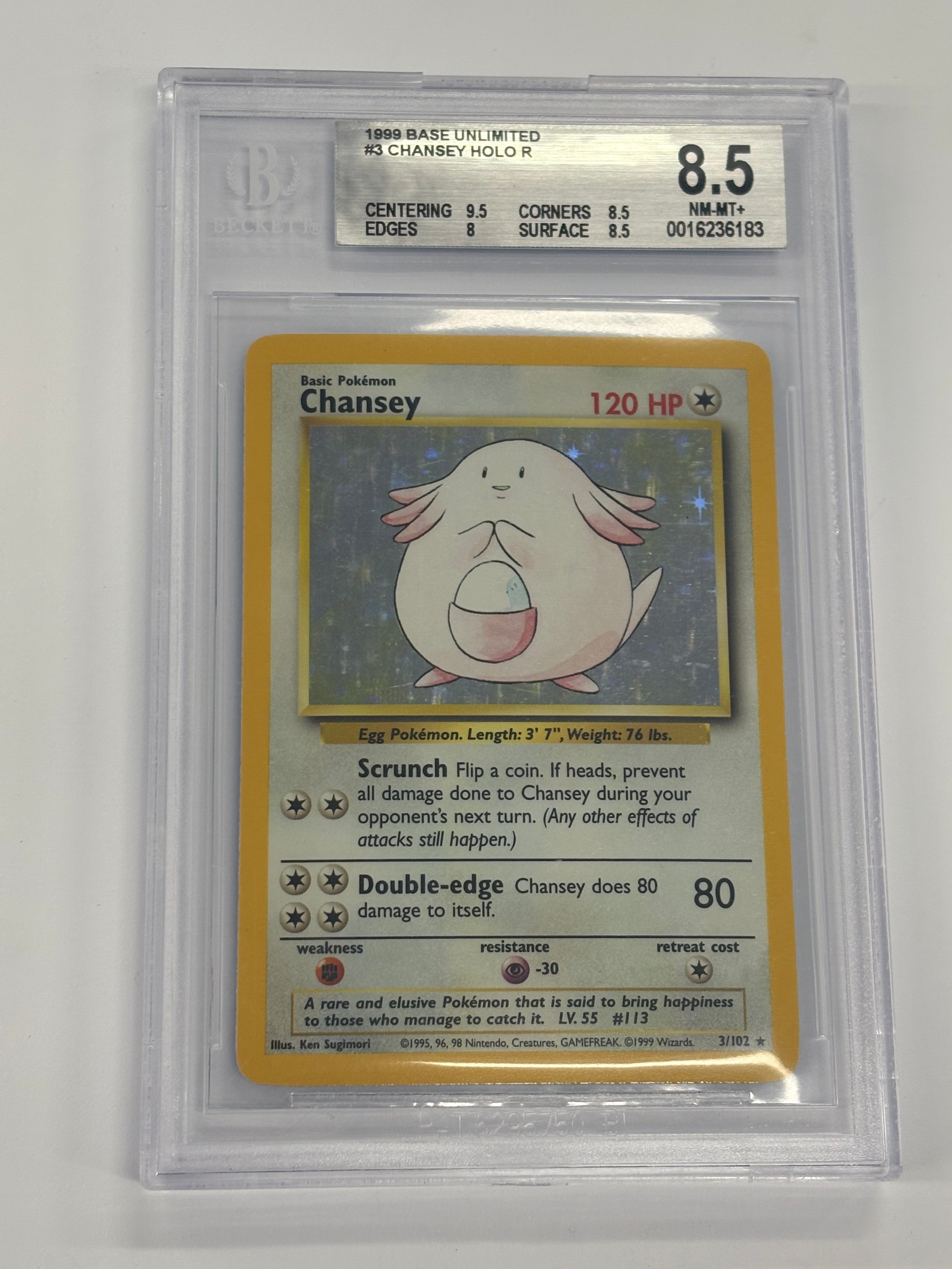 Pokémon TCG - Beckett NM/MT+ 8.5 Base Set Unlimited Chansey 3/102 Holo
