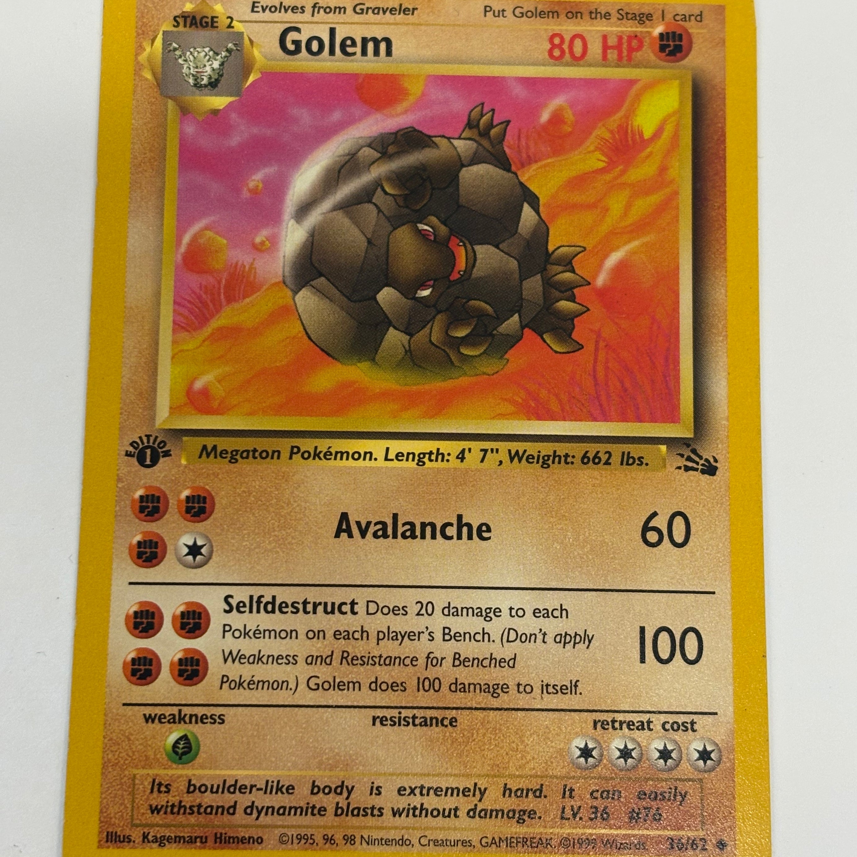 Pokémon TCG - Fossil 1st Edition Golem 36/62 NM