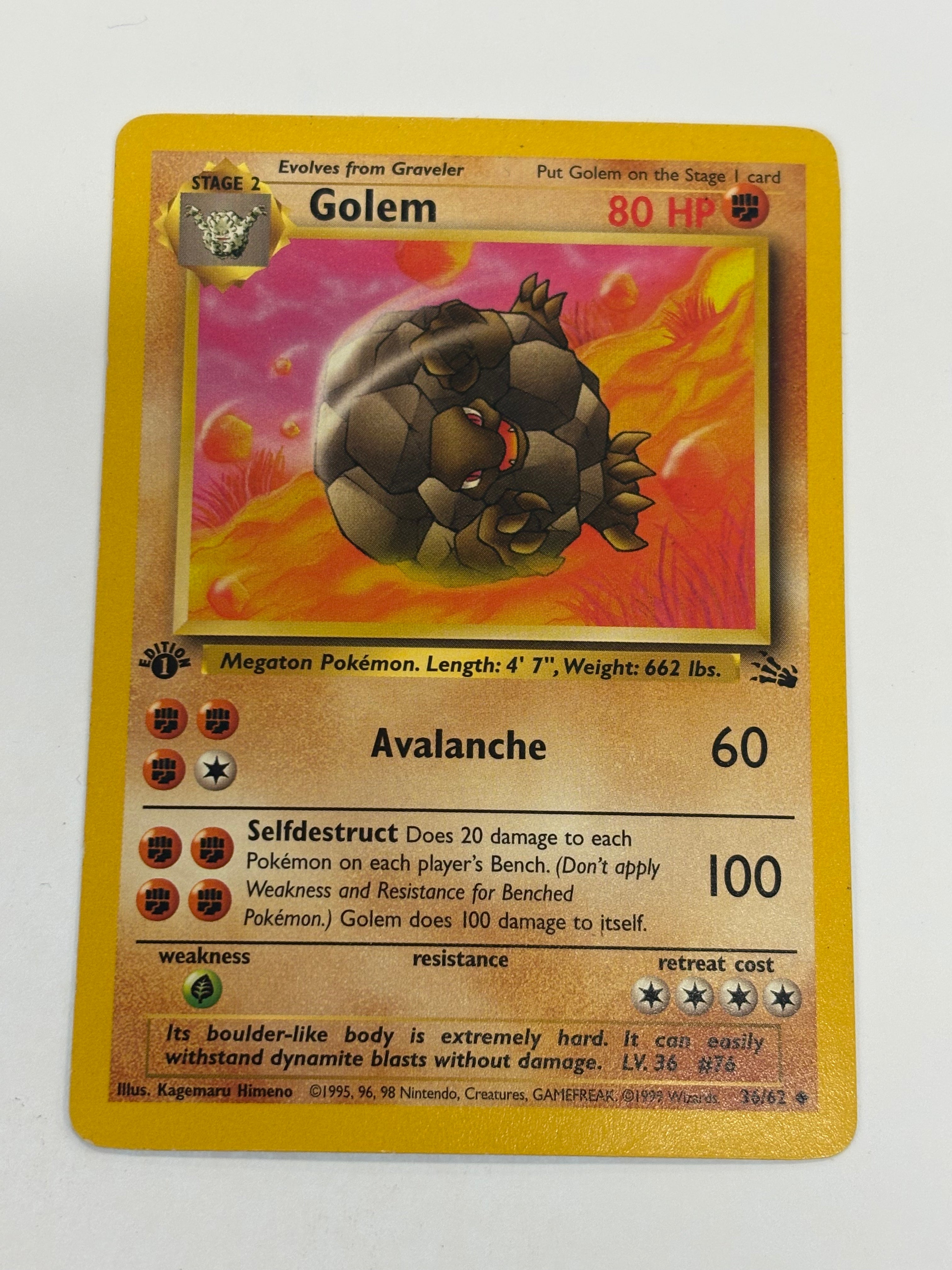 Pokémon TCG - Fossil 1st Edition Golem 36/62 NM