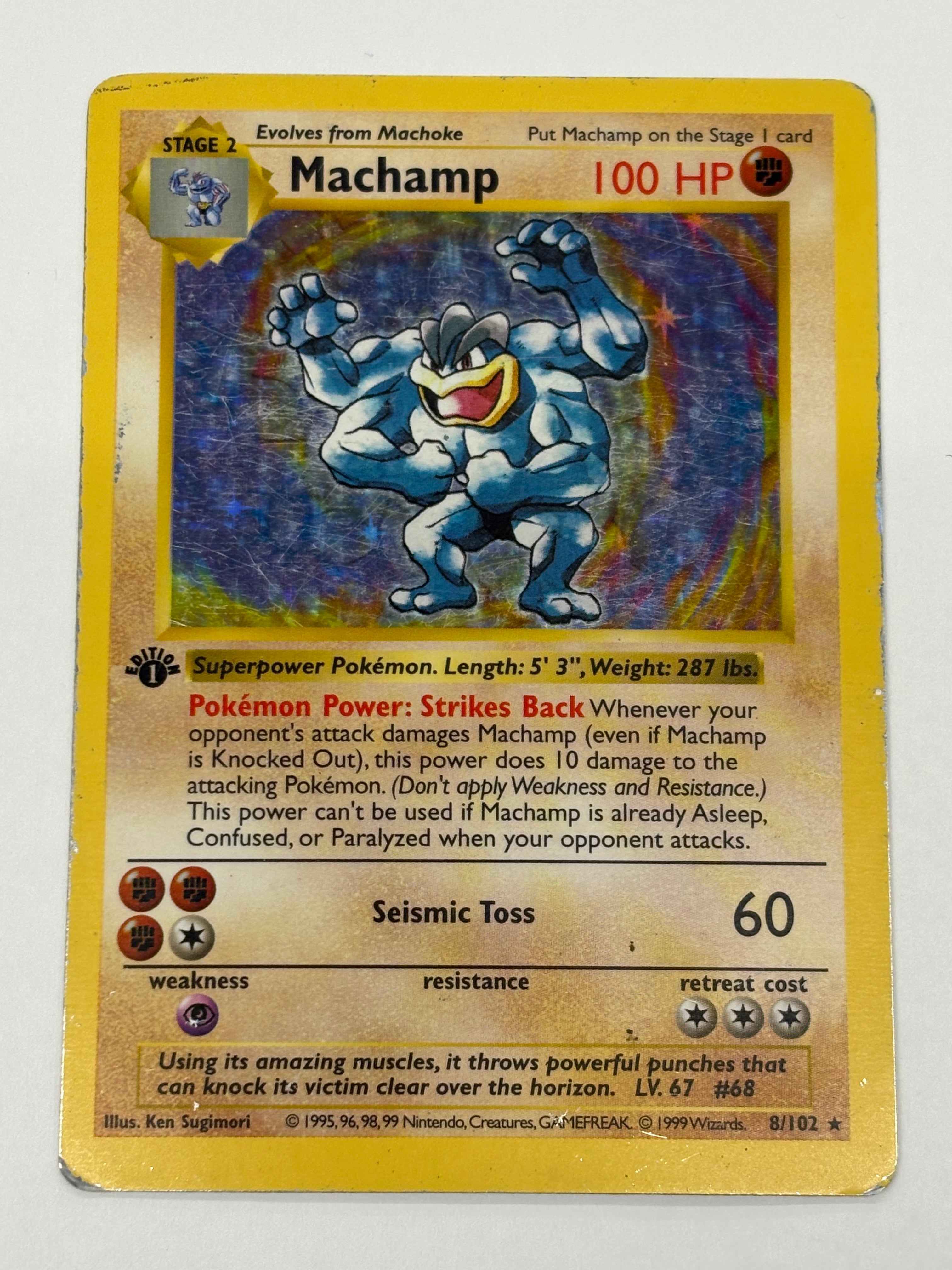 Pokémon TCG - Base Set 1st Edition Shadowless Machamp Holo 8/102 DMG