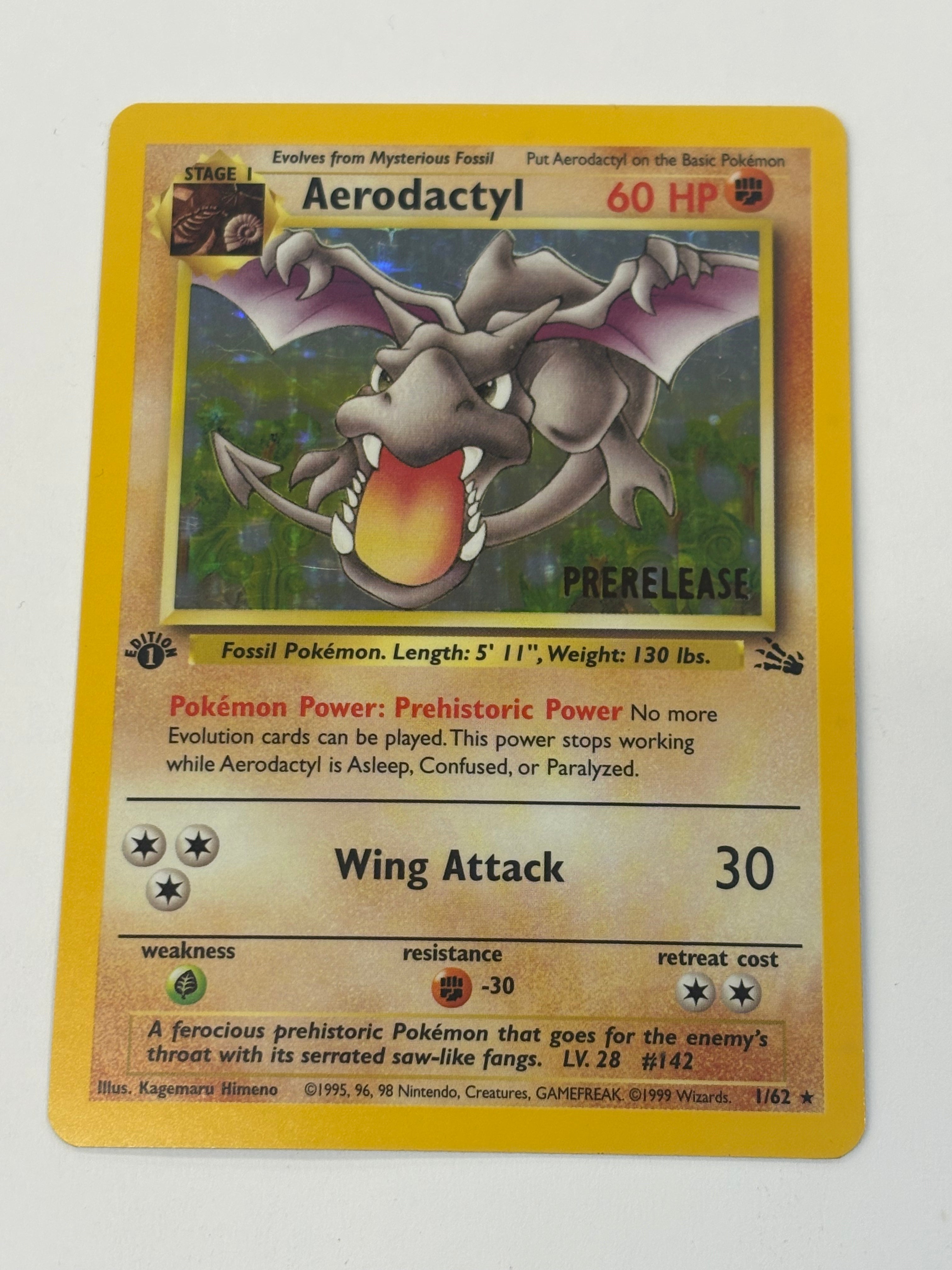 Pokémon TCG - Fossil 1st Edition Aerodactyl Holo (Prerelease Stamped) 1/62 NM