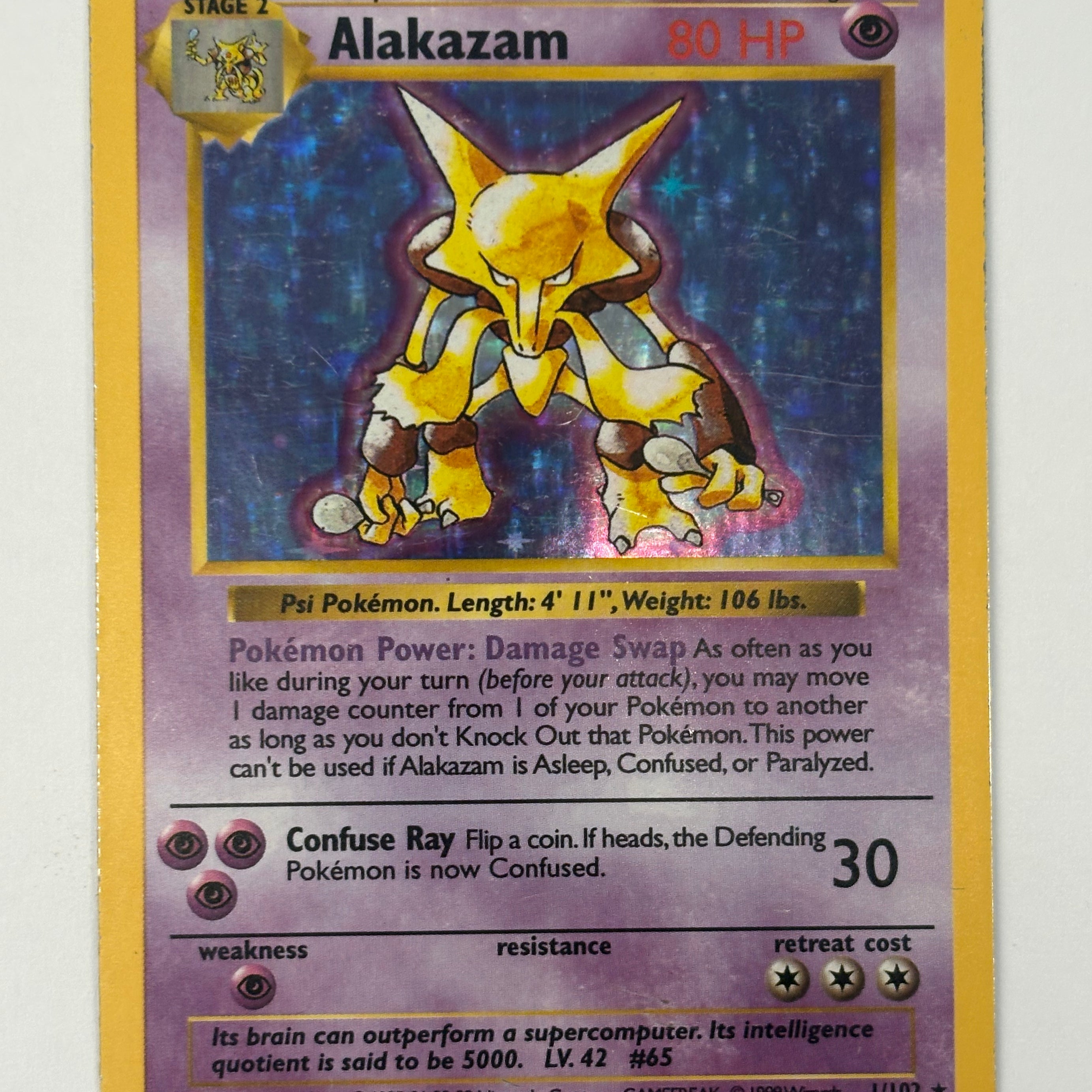 Pokémon TCG - Base Set Shadowless Alakazam Holo 1/102 HP