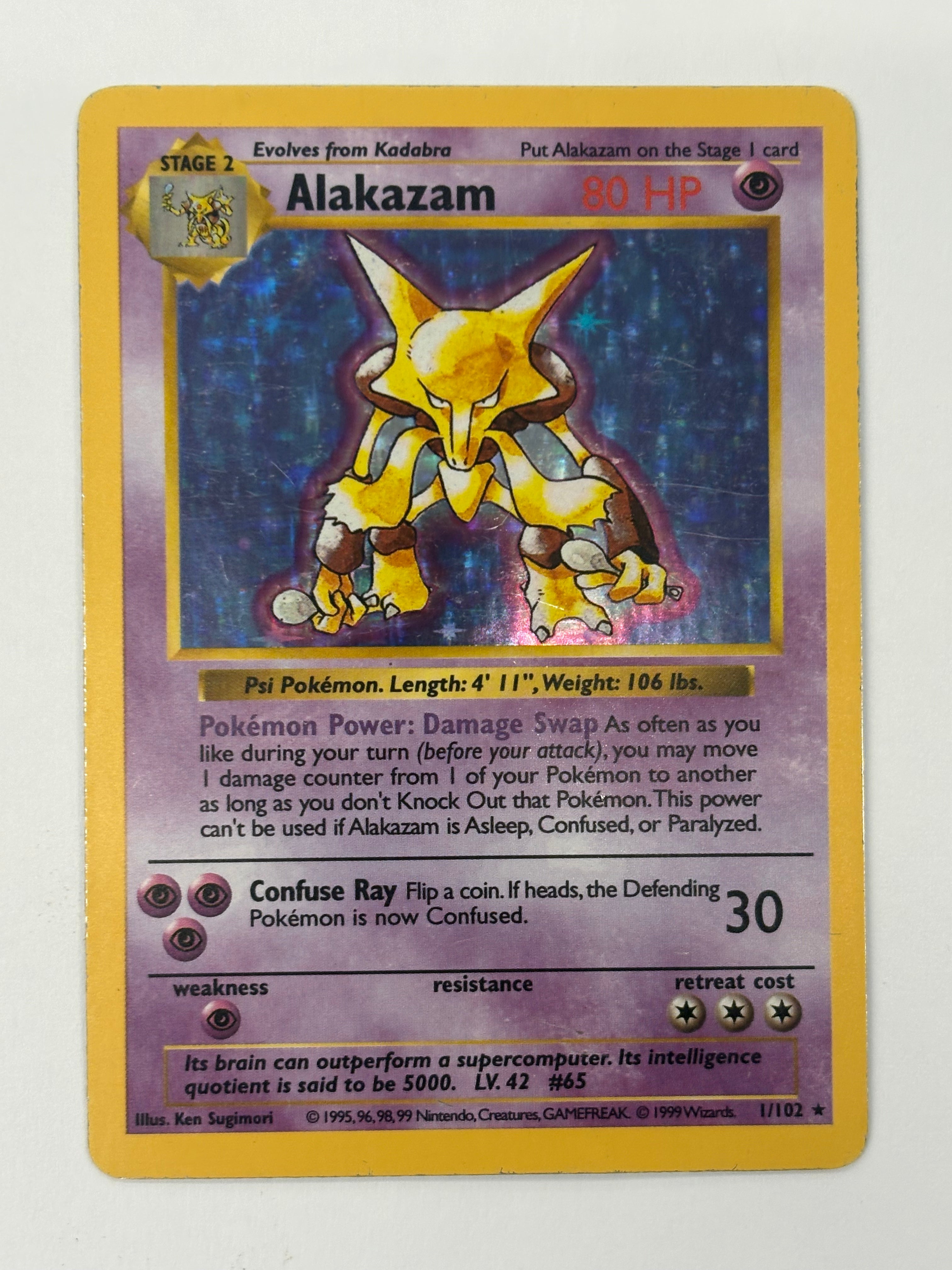Pokémon TCG - Base Set Shadowless Alakazam Holo 1/102 HP