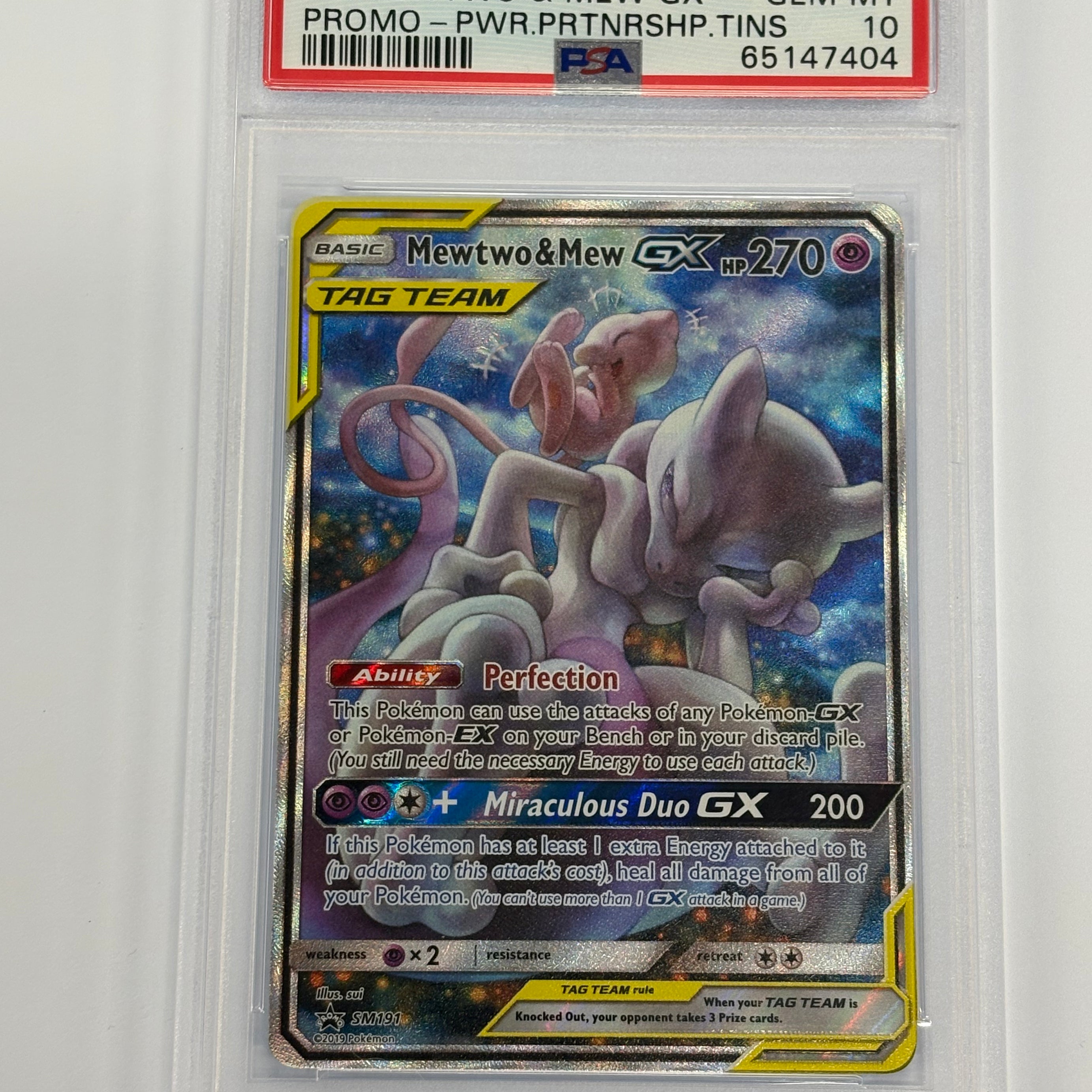 Pokémon TCG - PSA GEM MT 10 Sun & Moon Promo Mewtwo & Mew GX Tag Team SM191 Full Art