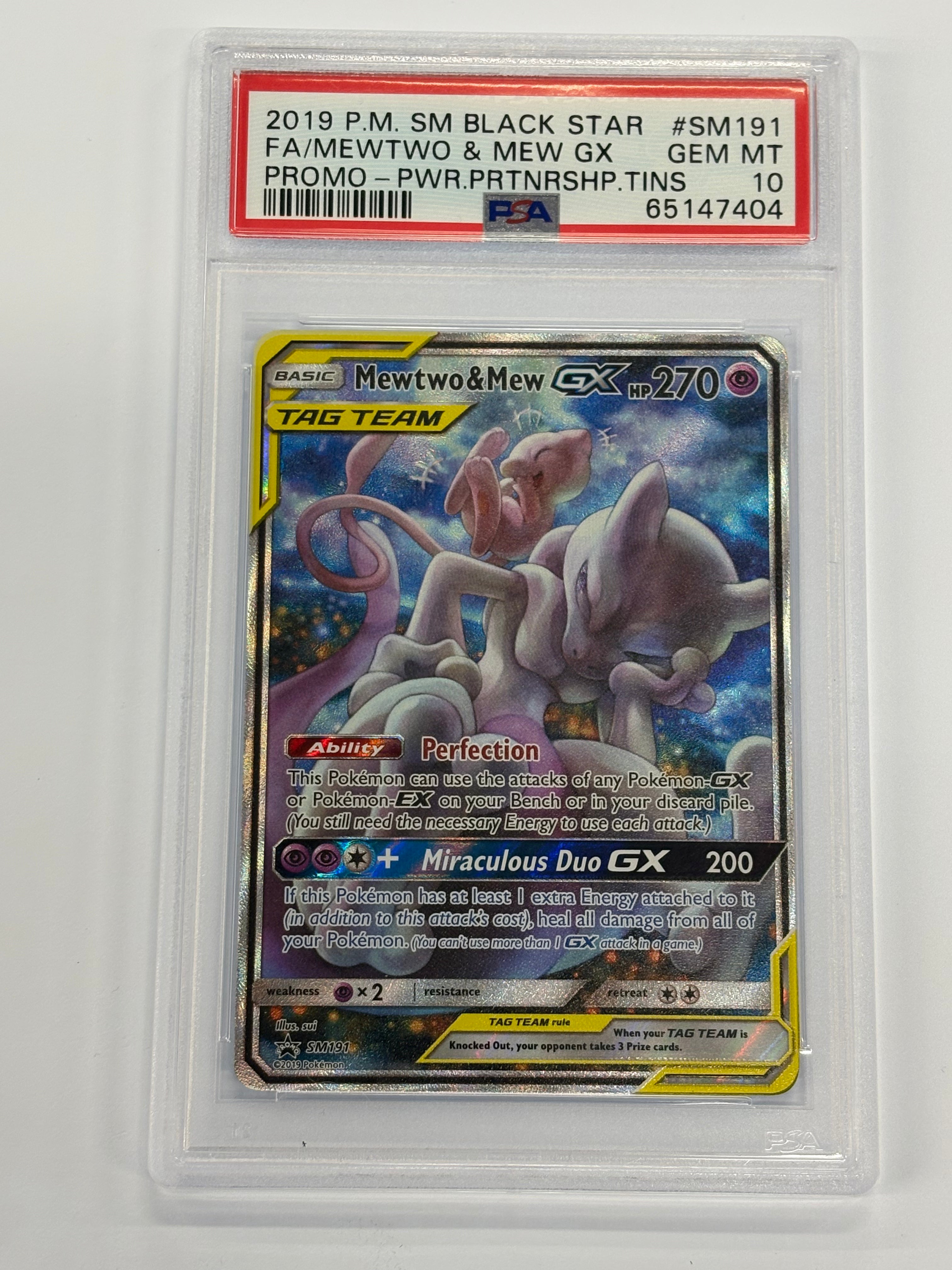 Pokémon TCG - PSA GEM MT 10 Sun & Moon Promo Mewtwo & Mew GX Tag Team SM191 Full Art