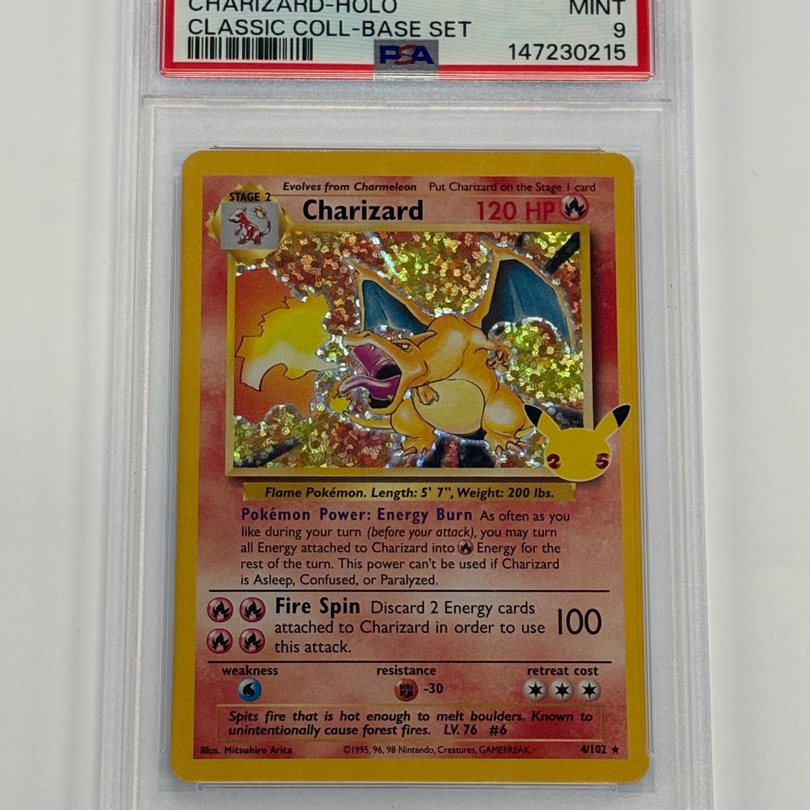 Pokémon TCG - PSA MINT 9 Celebrations Classic Collection: Base Set Charizard 4/102 Holo