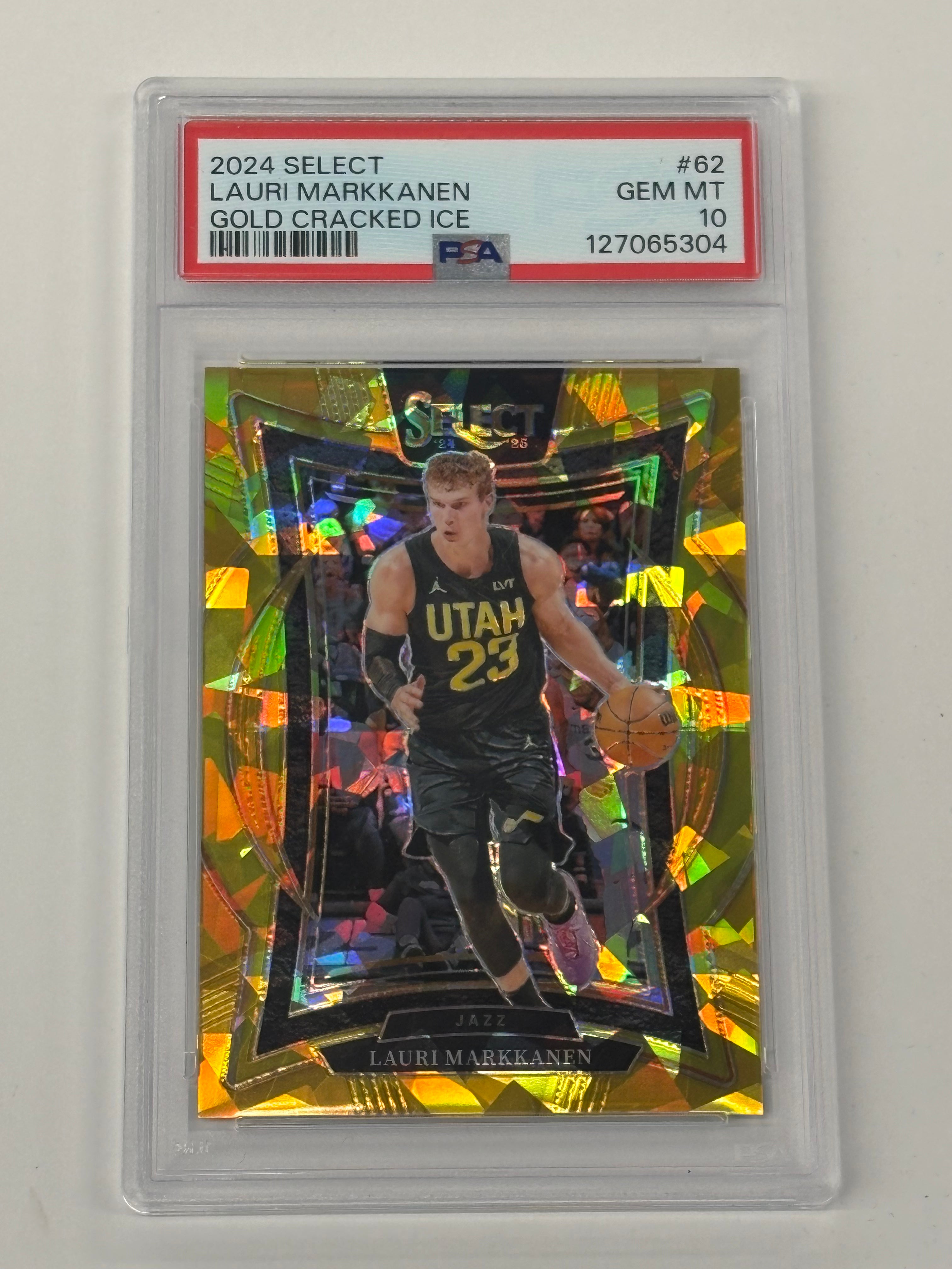 2024 Panini Select NBA PSA GEM MINT 10 Lauri Markkanen #62 Gold Cracked Ice
