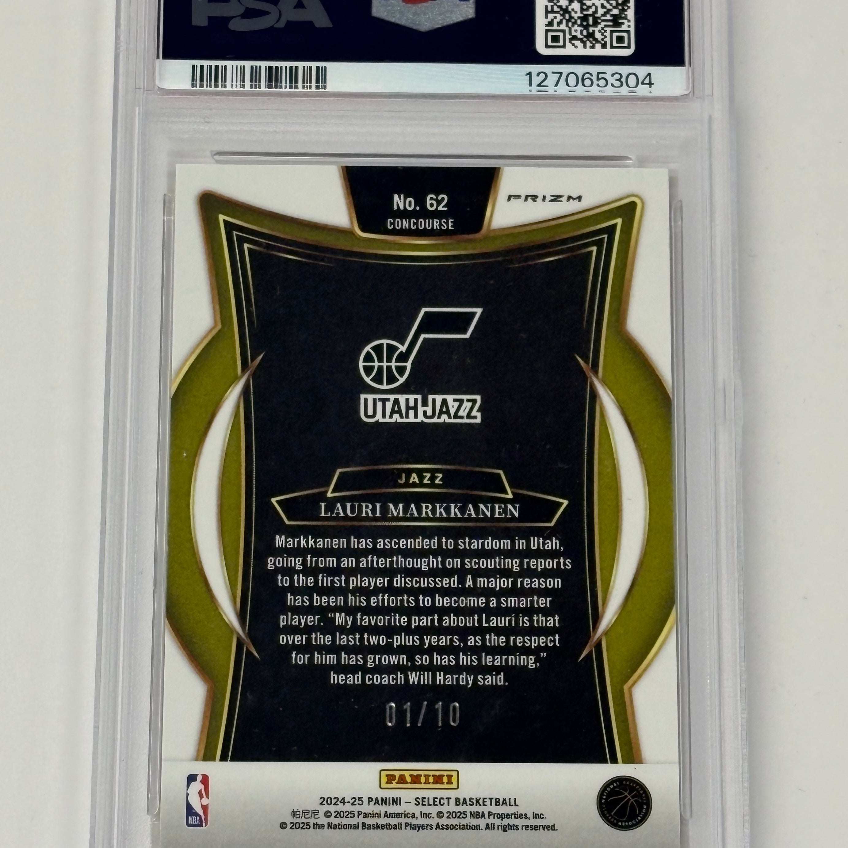 2024 Panini Select NBA PSA GEM MINT 10 Lauri Markkanen #62 Gold Cracked Ice