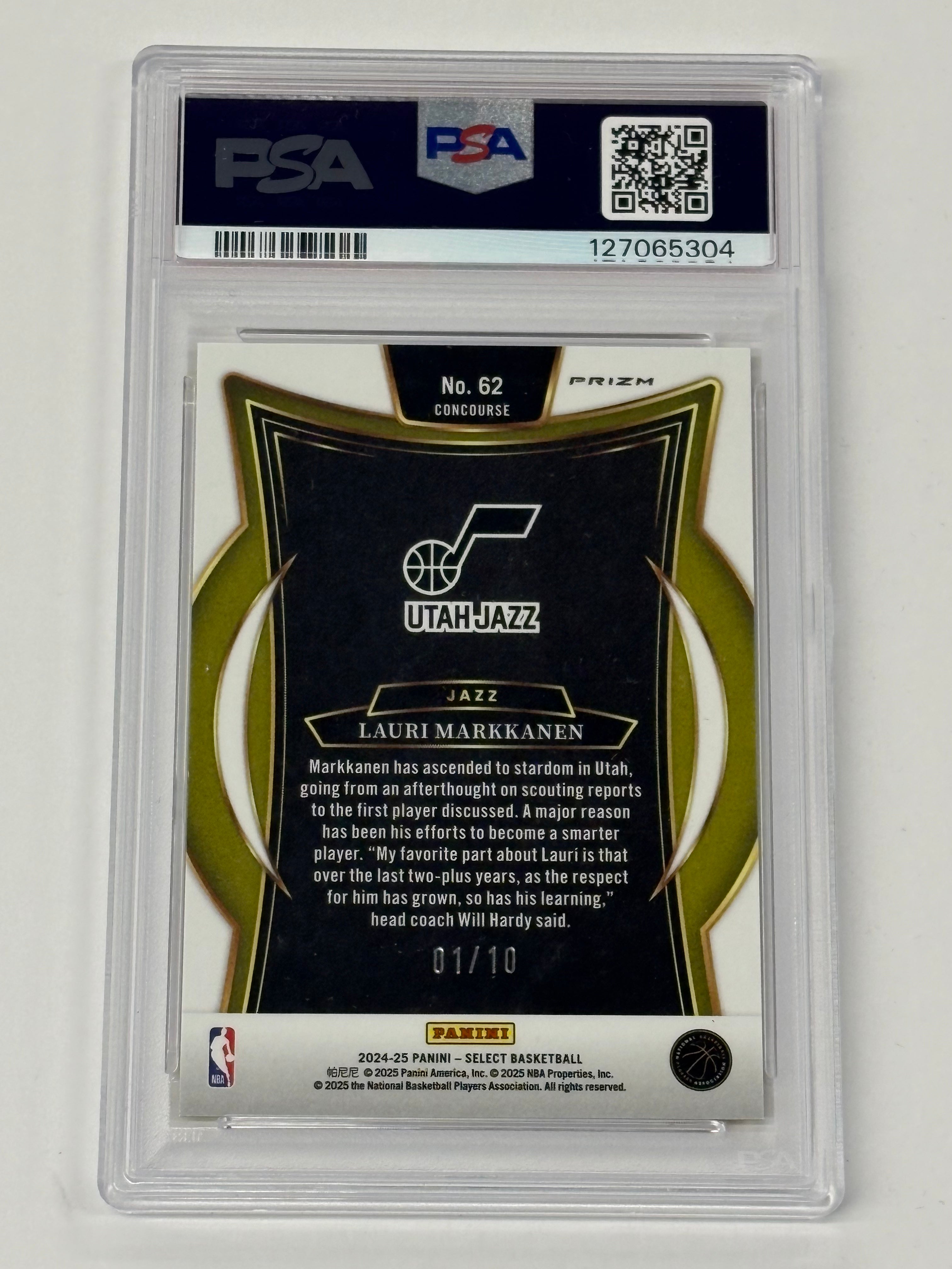 2024 Panini Select NBA PSA GEM MINT 10 Lauri Markkanen #62 Gold Cracked Ice