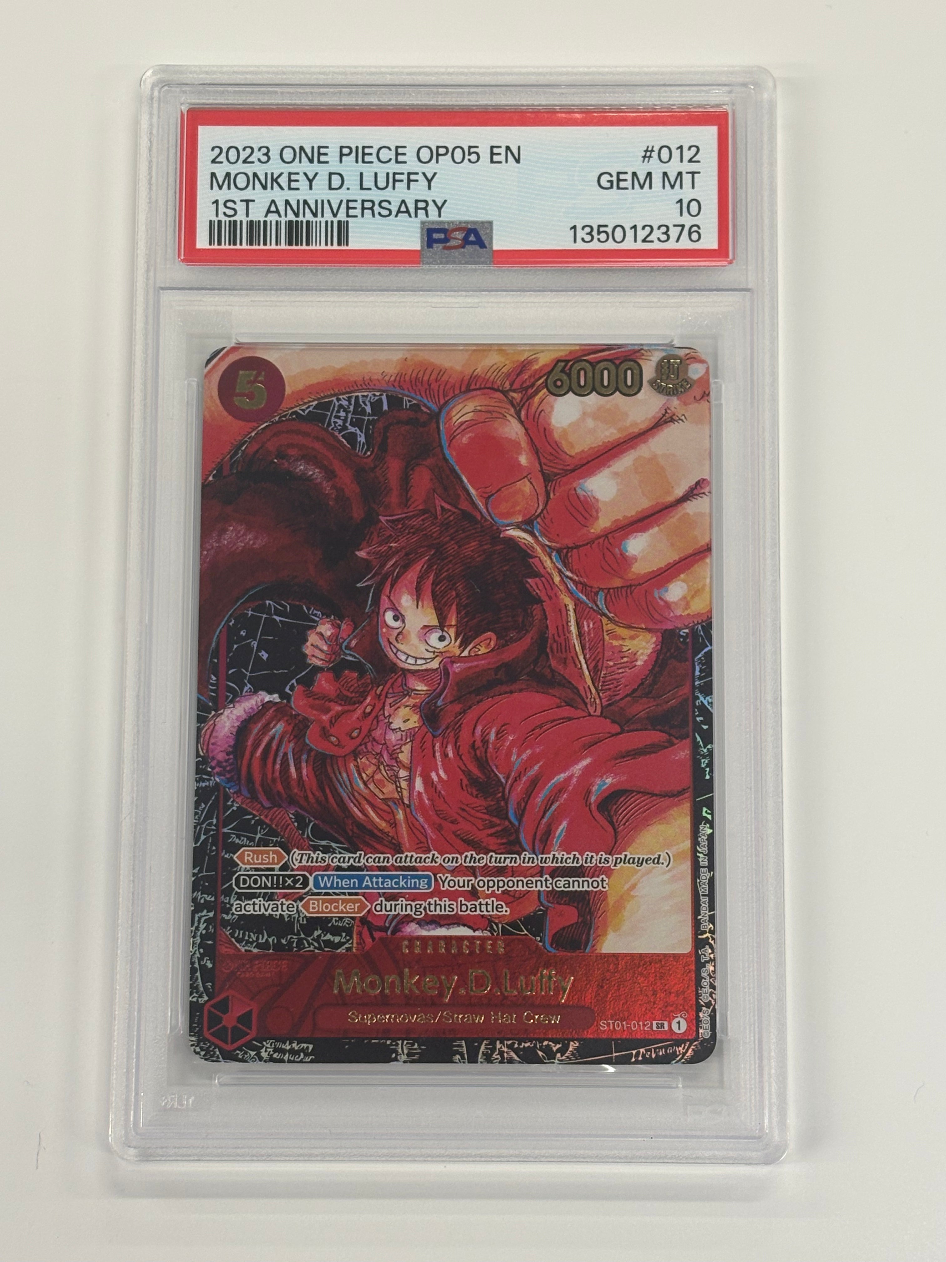 One Piece TCG - PSA GEM MT 10 Awakening of the New Era OP05 Monkey.D.Luffy ST01-012 NM