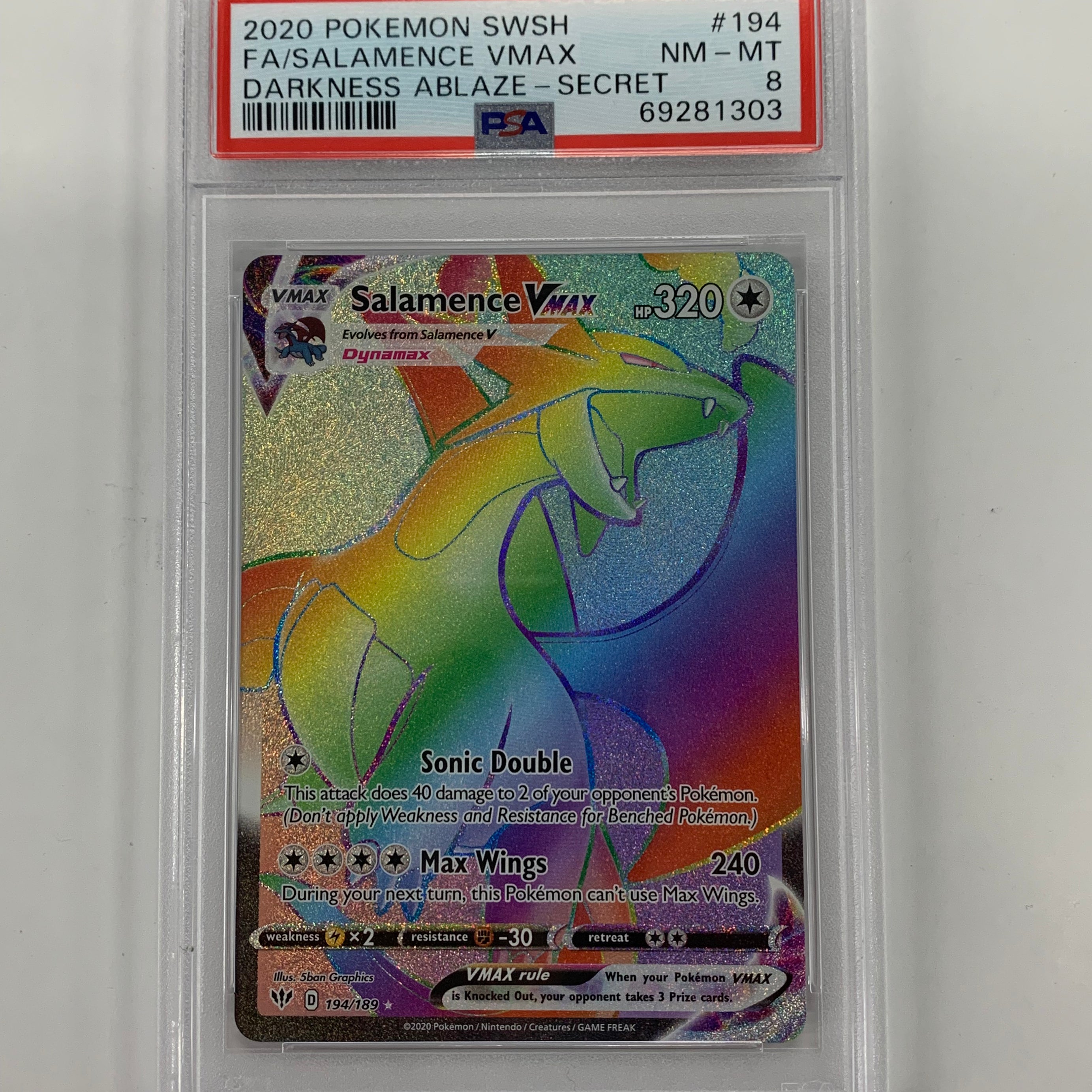 Pokémon TCG - PSA NM-MT 8 Darkness Ablaze Salamance VMax 194/189 Secret