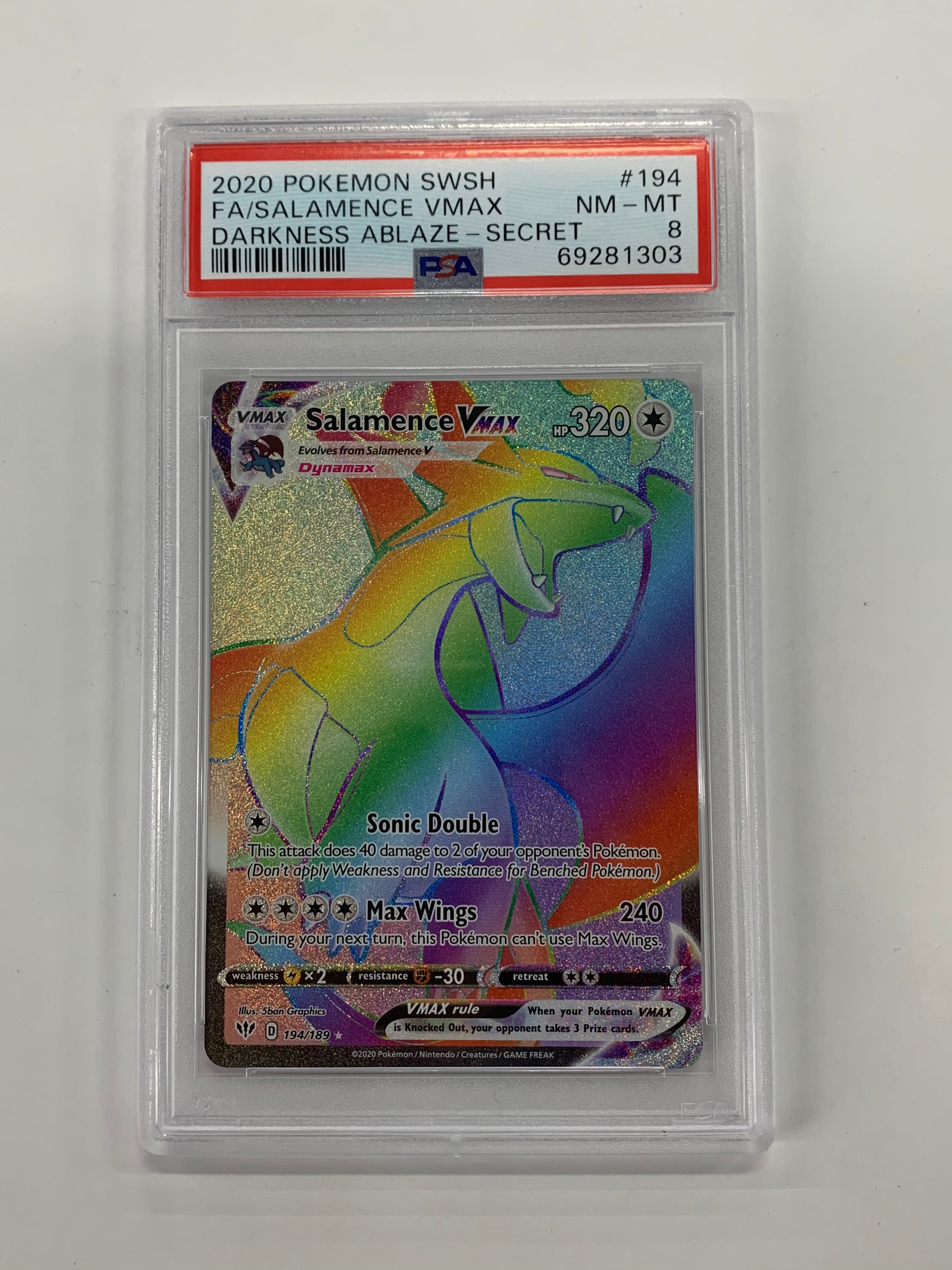 Pokémon TCG - PSA NM-MT 8 Darkness Ablaze Salamance VMax 194/189 Secret