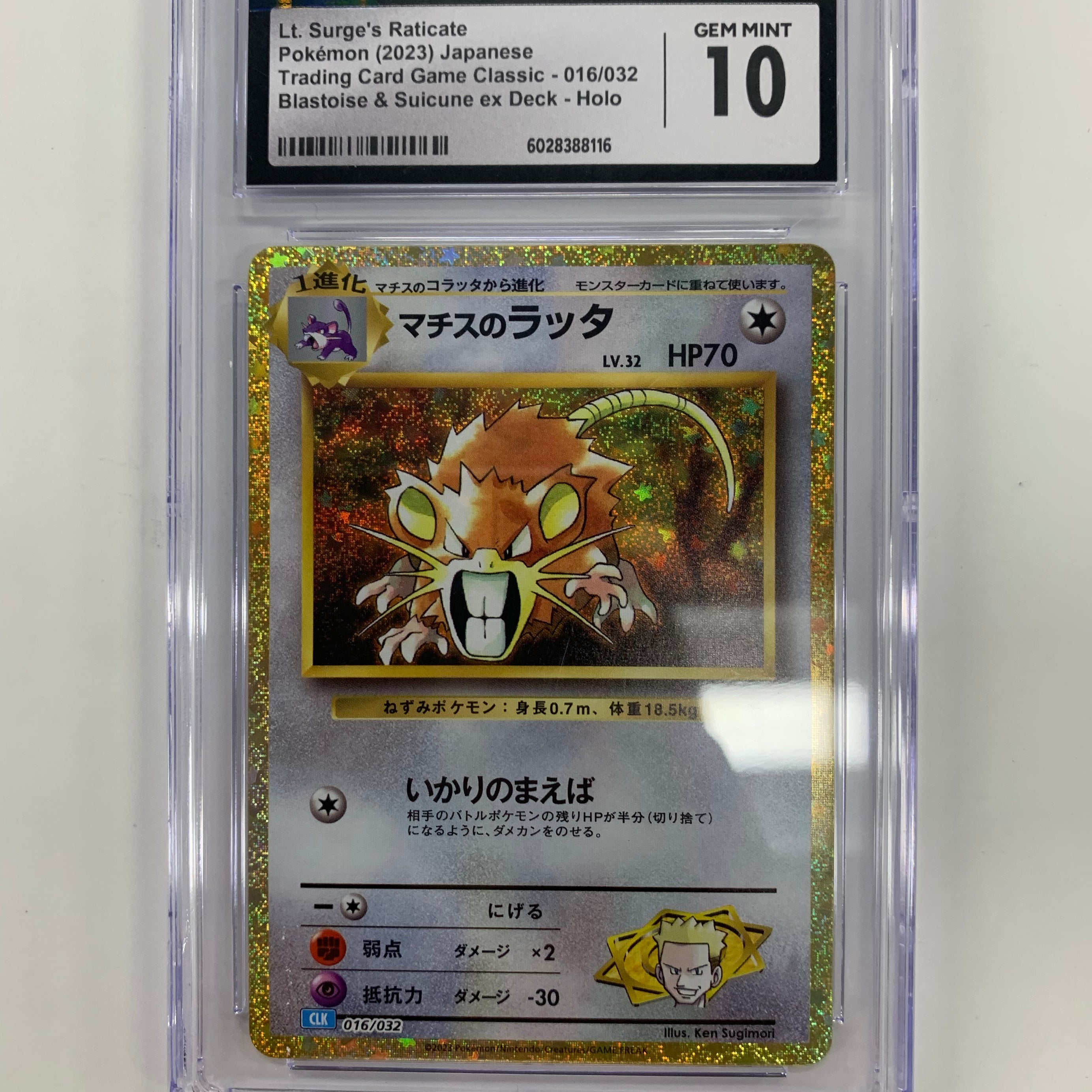 Pokémon TCG - CGC Gem Mint 10 Blastoise & Suicune ex Deck Lt. Surge's Raticate 16/32 Holo