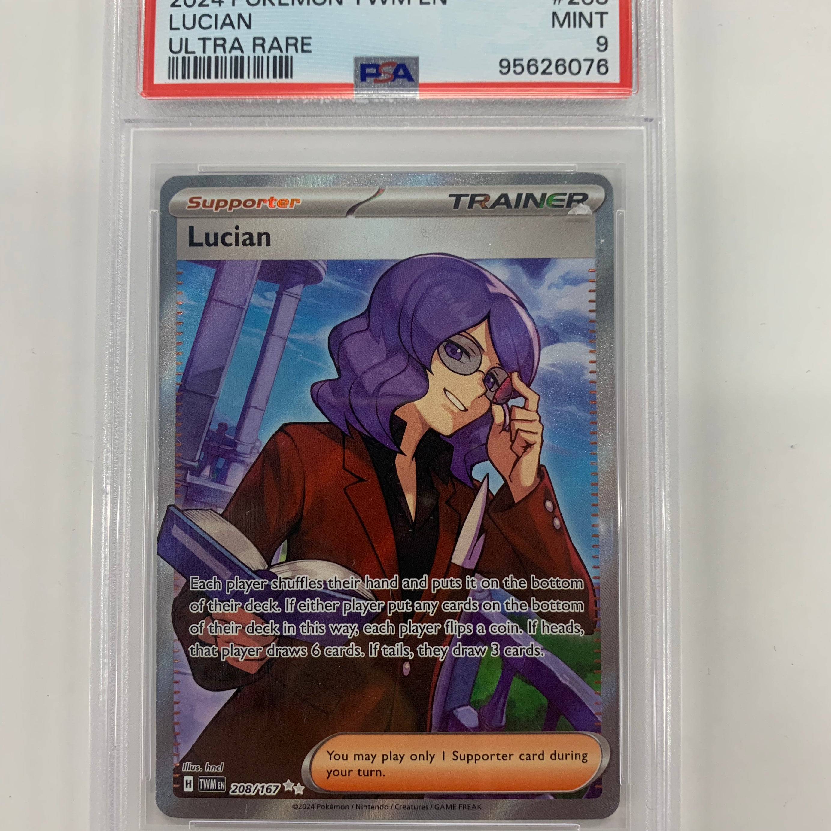 Pokémon TCG - PSA Mint 9 Twilight Masquerade Lucian 208/167 Ultra Rare