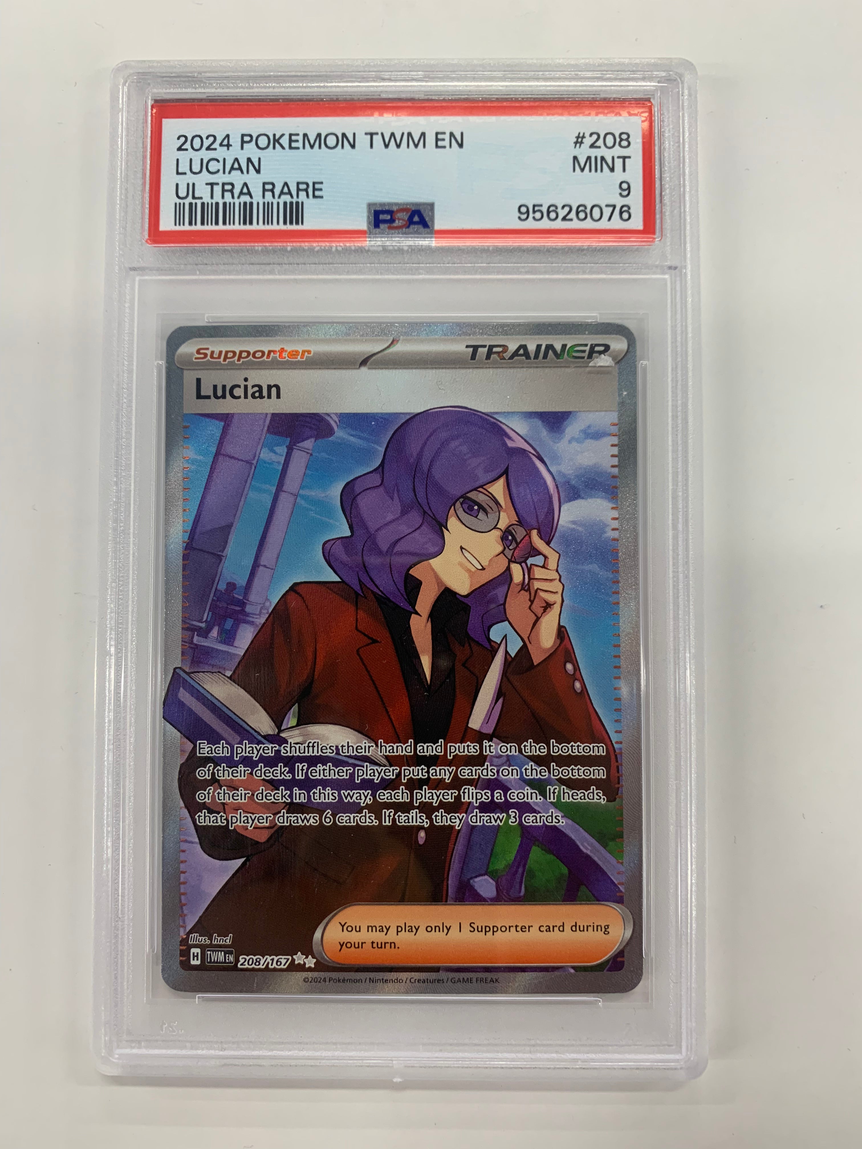 Pokémon TCG - PSA Mint 9 Twilight Masquerade Lucian 208/167 Ultra Rare