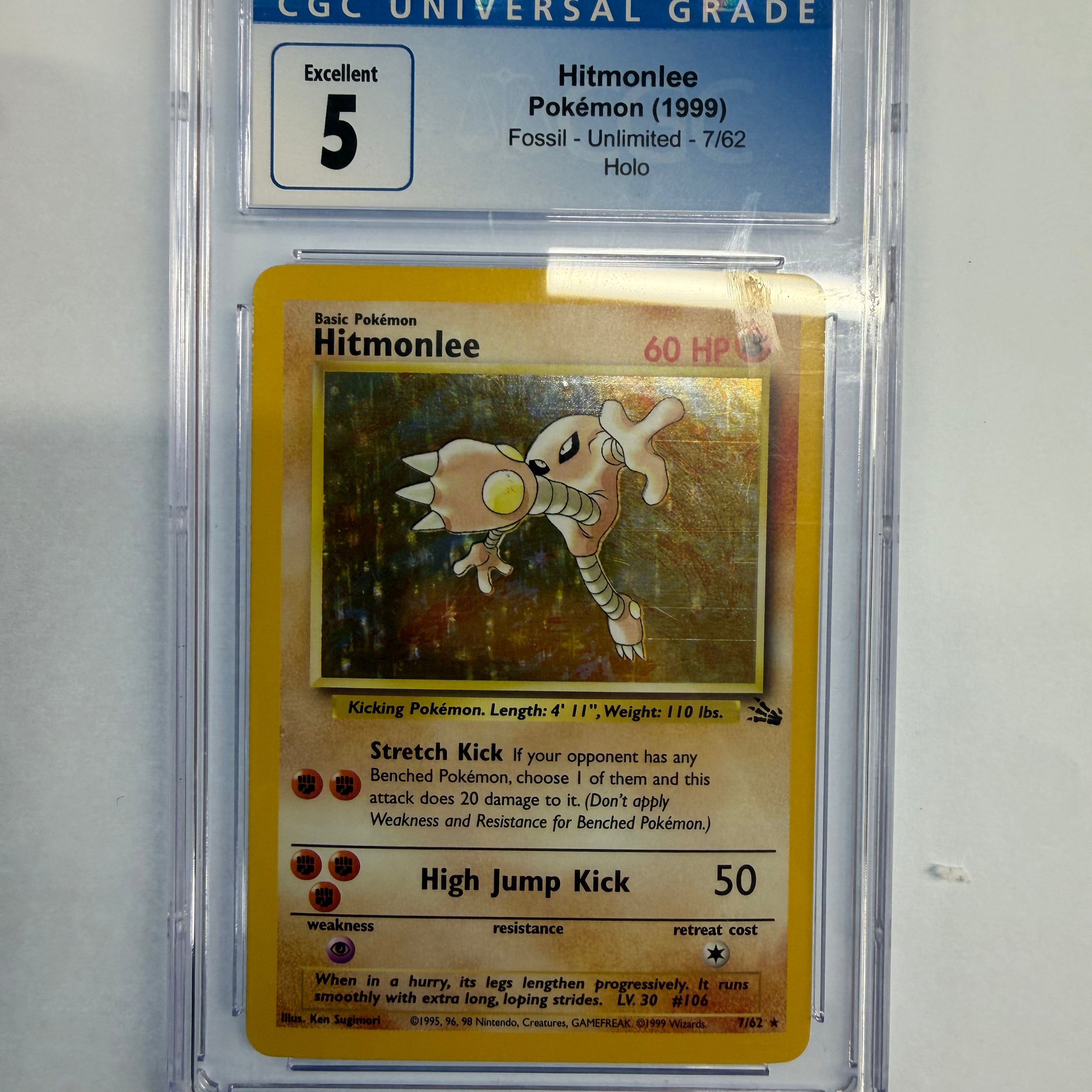 Pokemon TCG - CGC Excellent 5 Fossil Unlimited Hitmonlee 7/62 Holo
