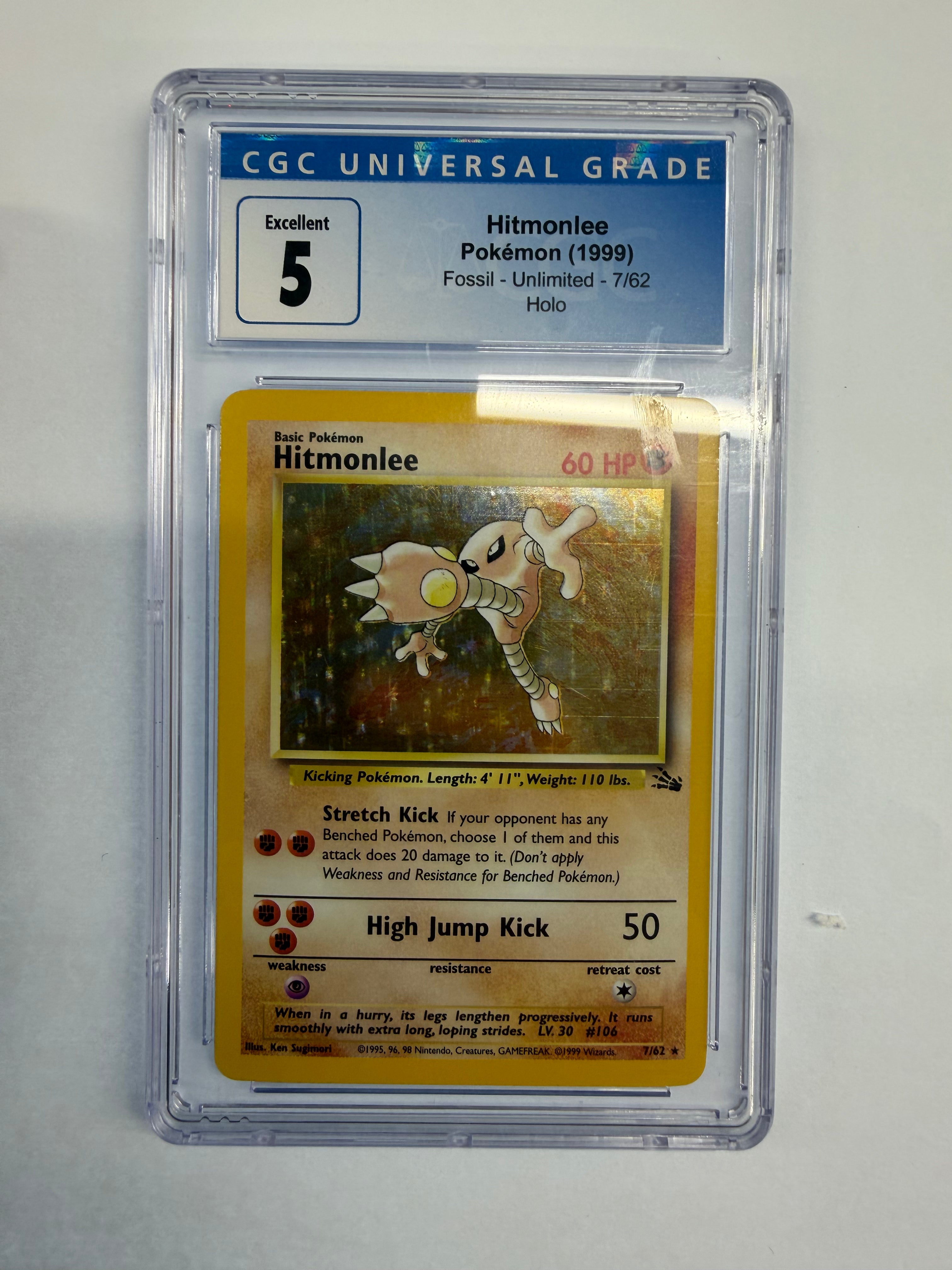 Pokemon TCG - CGC Excellent 5 Fossil Unlimited Hitmonlee 7/62 Holo