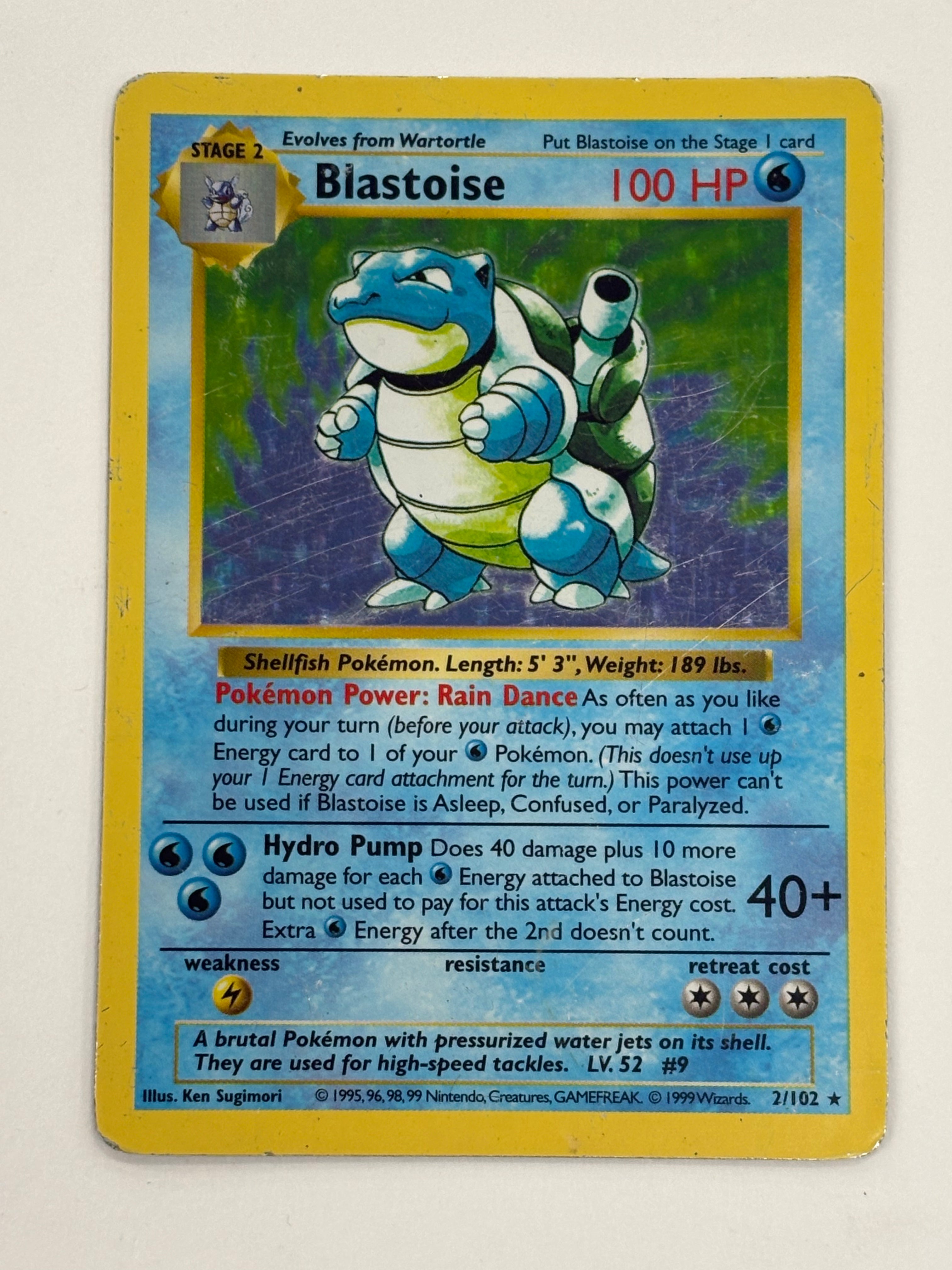 Pokémon TCG - Base Set Shadowless Blastoise Holo 2/102 DMG