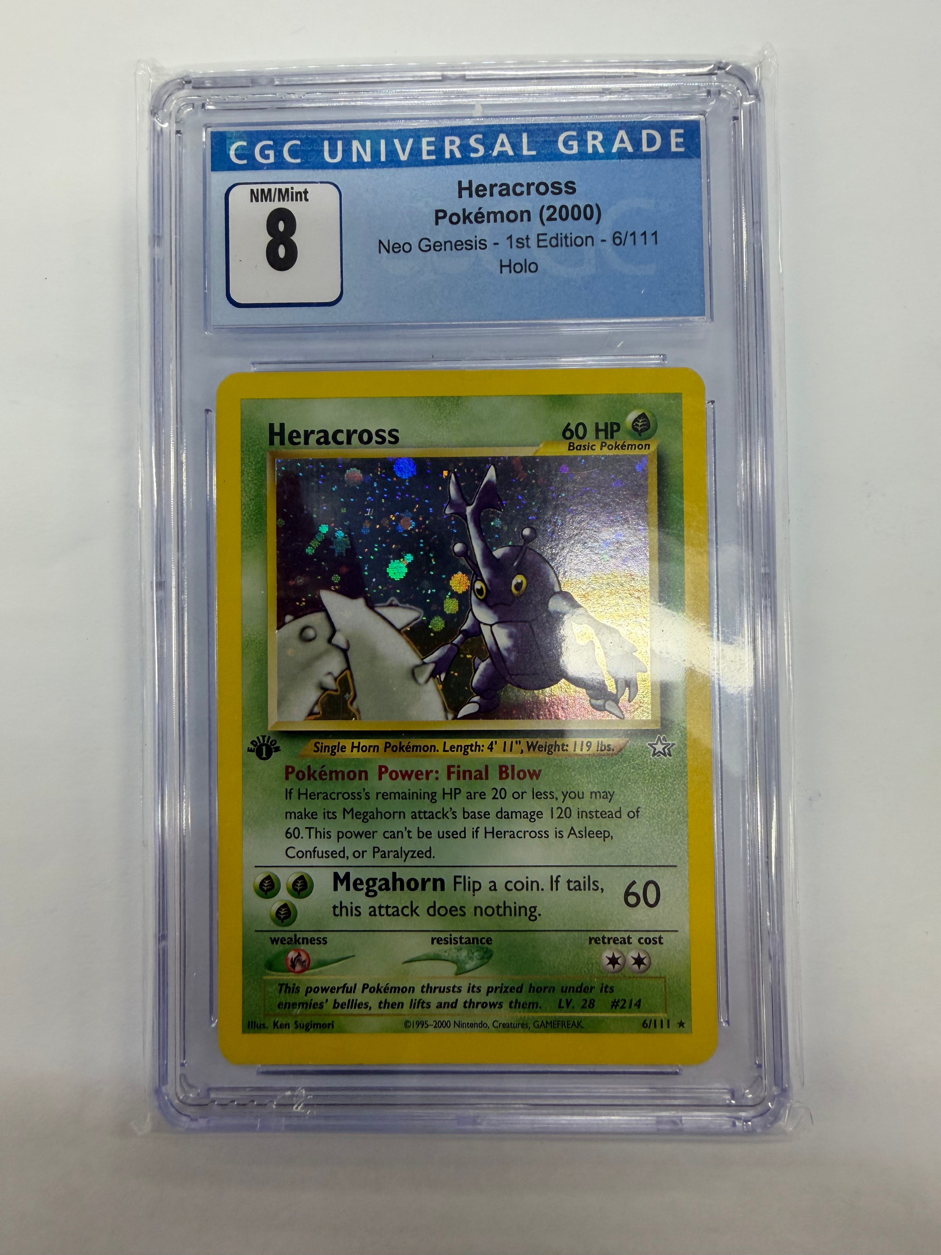 Pokemon TCG - CGC NM/Mint 8 Neo Genesis 1st Edition Heracross 55/11 Holo
