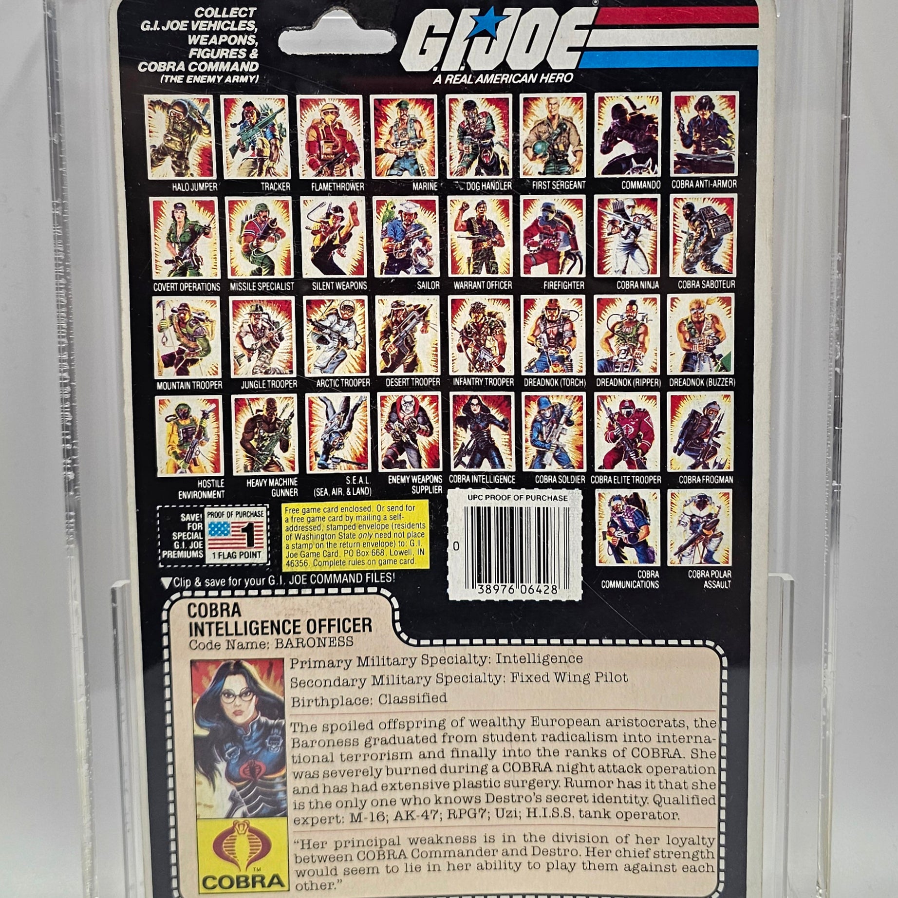 Hasbro G.I. Joe Vintage 1985  Intelligence Officer Code Name: Baroness 32 Back Punched Card