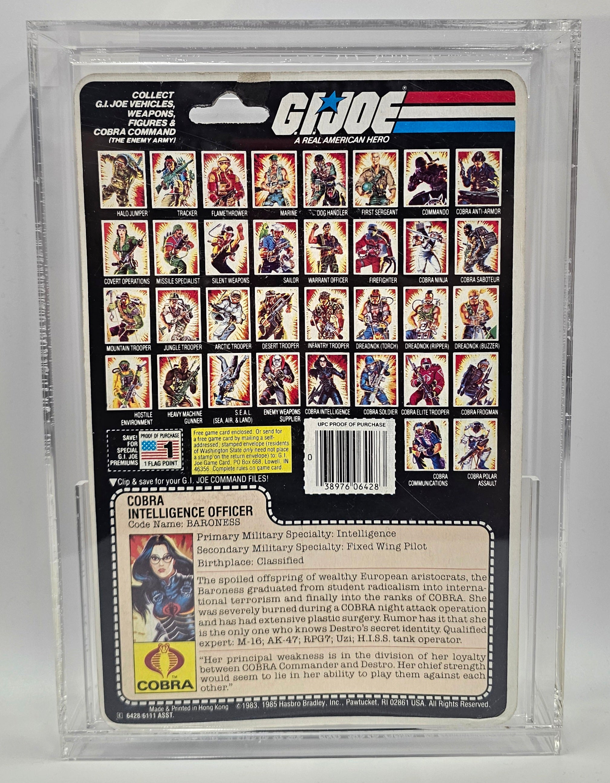 Hasbro G.I. Joe Vintage 1985  Intelligence Officer Code Name: Baroness 32 Back Punched Card