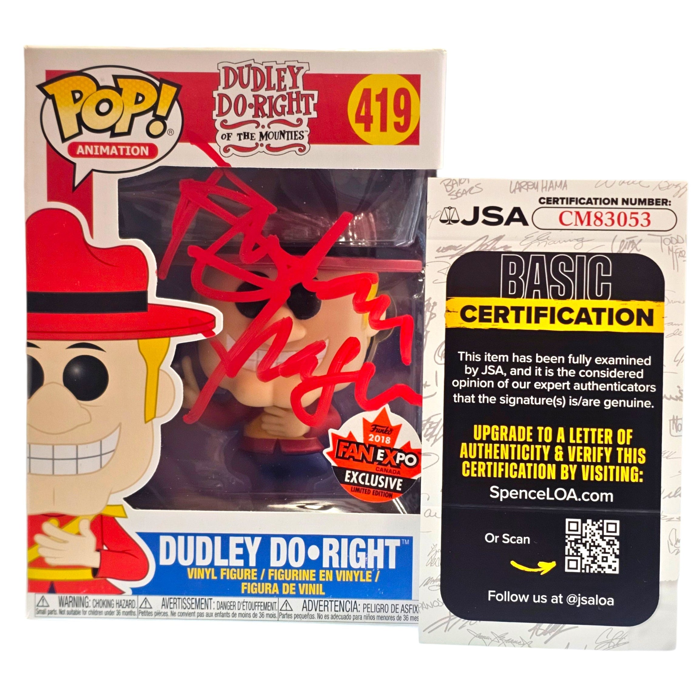Signed Funko Pop! AnimationDuddley Do*Right #419 JSA Brendan Frasier