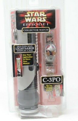 Star Wars Episode I C-3PO Collector Watch w/ Qui-Gon Jinn Lightsaber Display Case