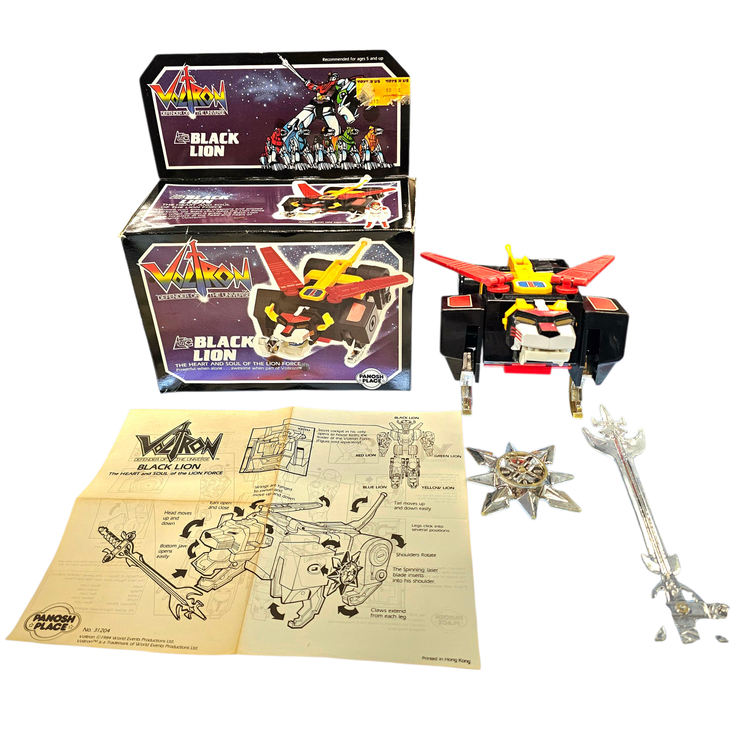 Panosh Place Voltron Defender Black Lion (1984) Box, Weapon, & Manual Included