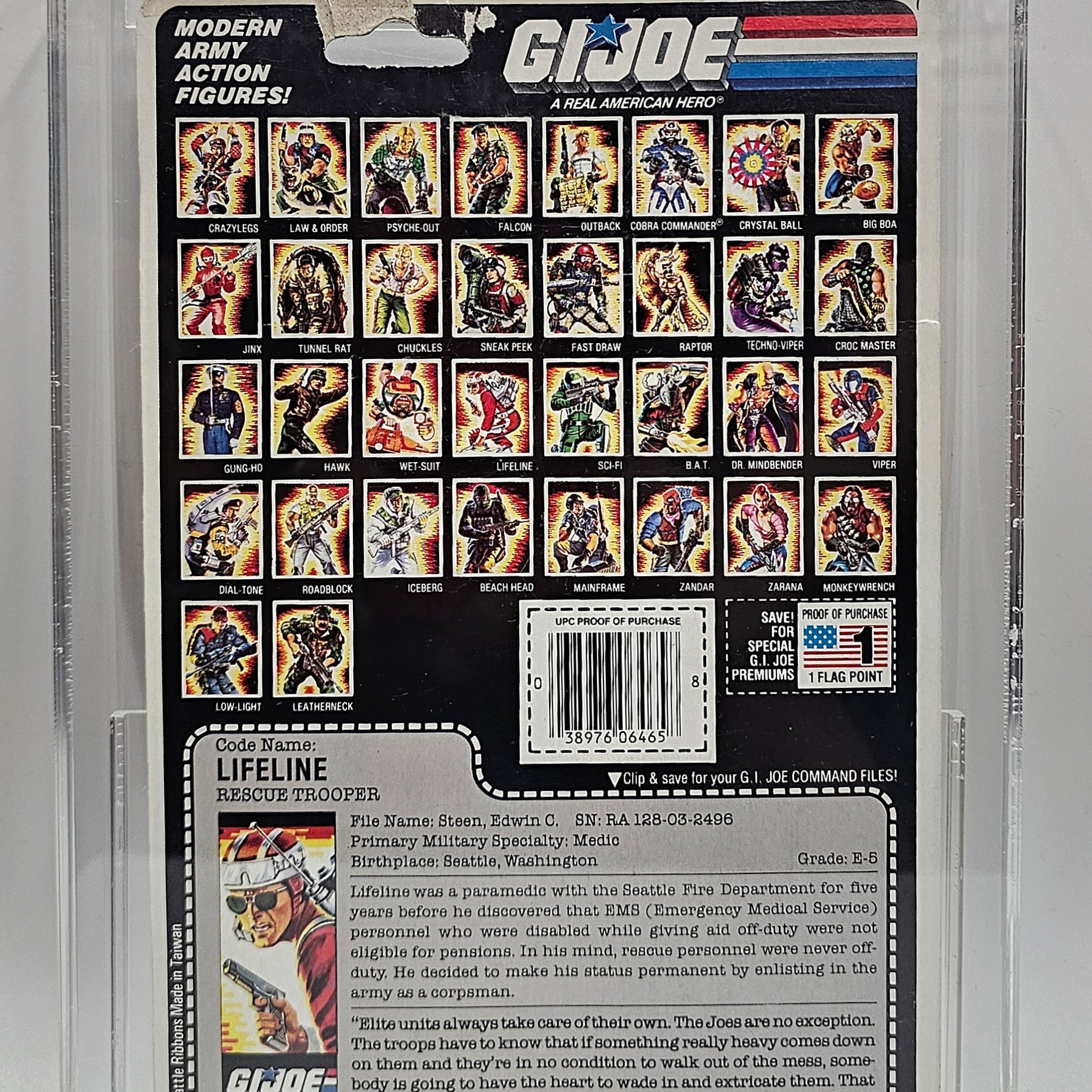 Hasbro G.I. Joe Vintage 1985 Rescue Trooper Code Name: Lifeline 32 Back Punched Card