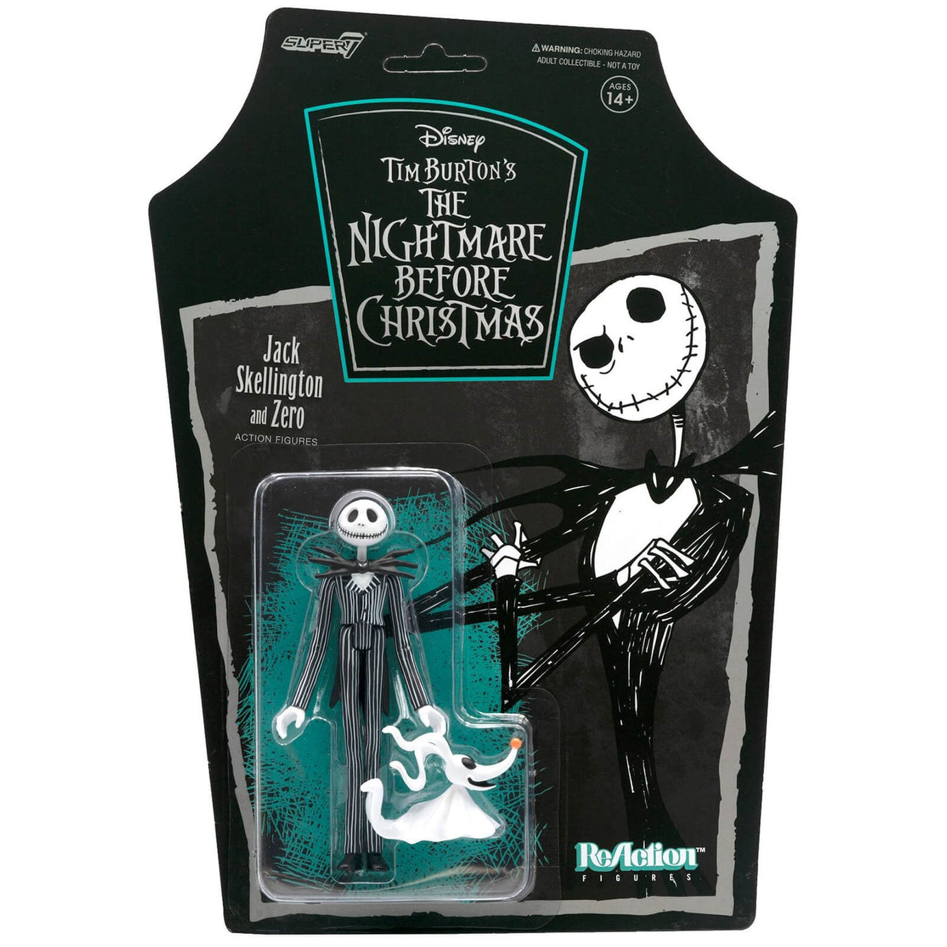 Super7 ReAction Figures Disney Tim Burton's The Nightmare Before Christmas Jack Skellington and Zero Action Figure