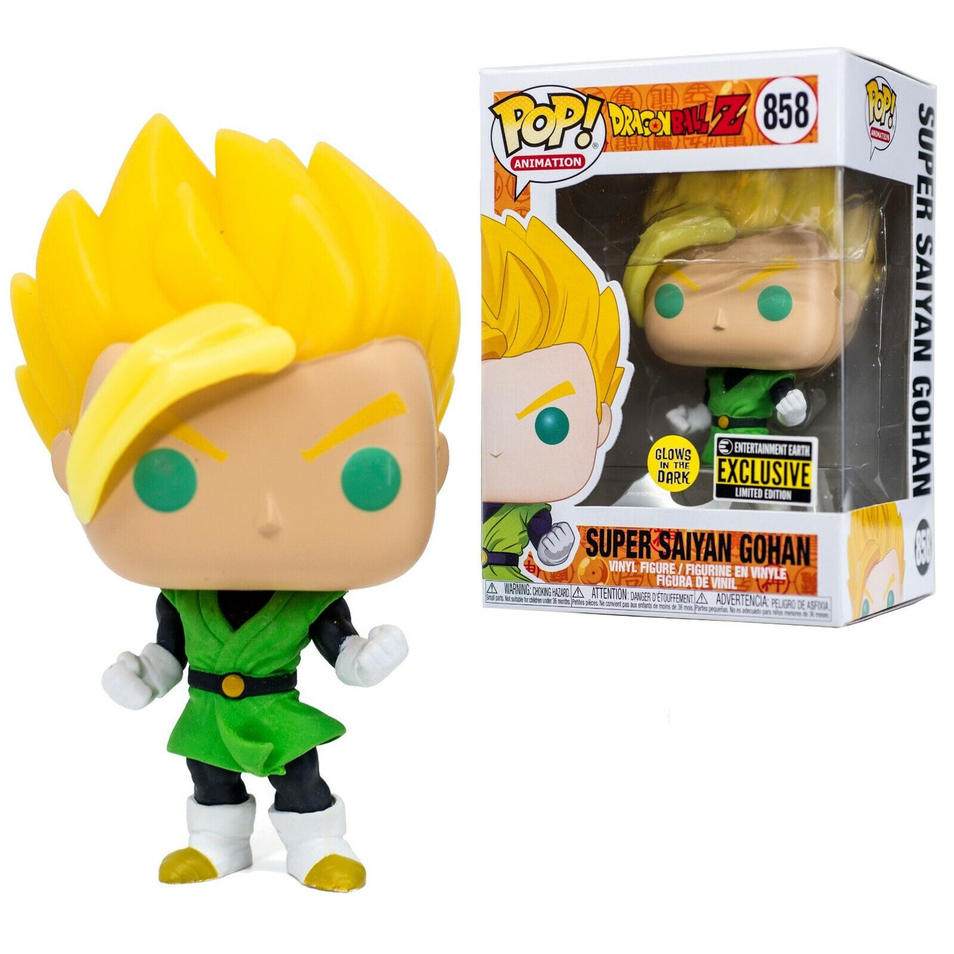 Funko Pop! Animation Dragonball Z Super Saiyan Gohan #858 Glow In the Dark Entertainment Earth Exclusive